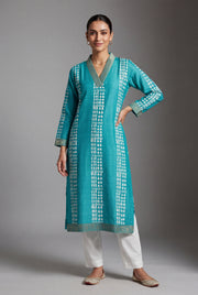 Sea Blue Ākṛti Kurti with Jaal Zariwork