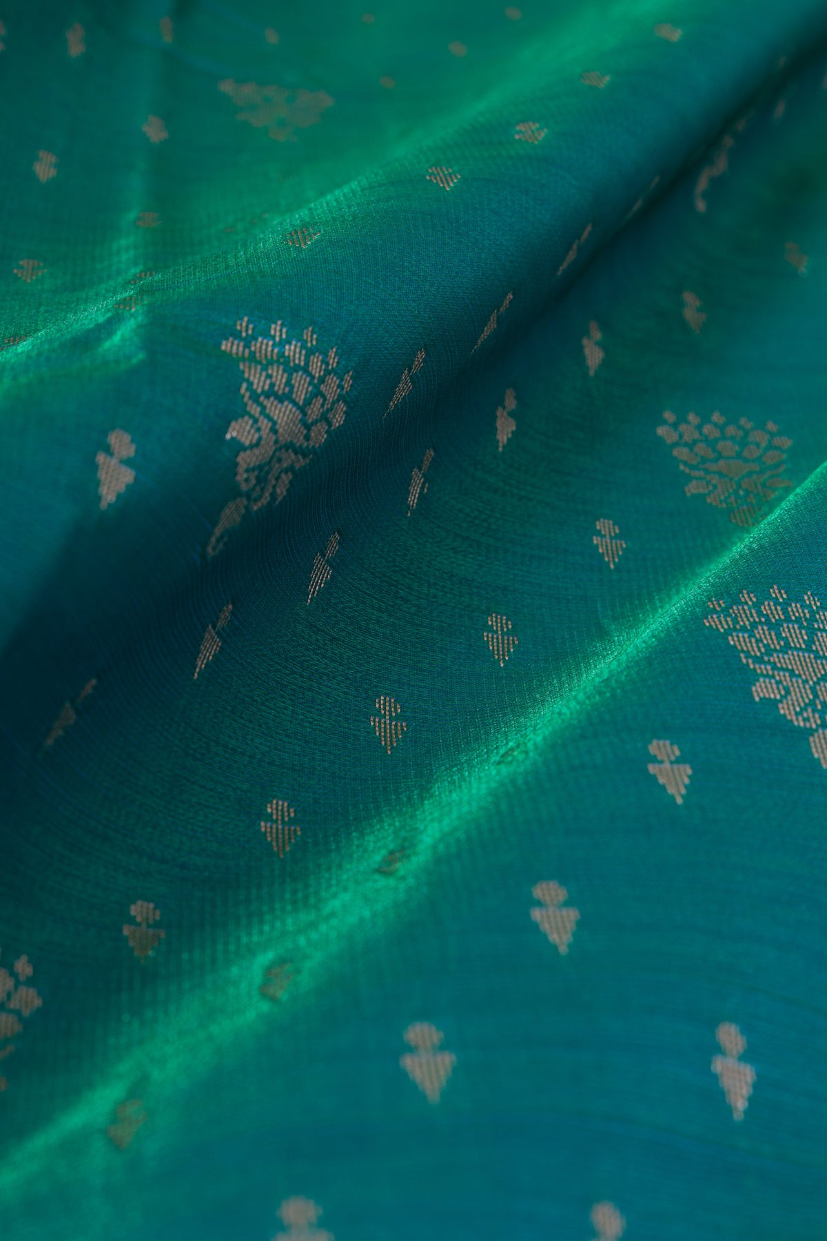 Sea Green Soft Silk Paithani Saree with Gold Zari Double Butti and contrast Rani Pink border and Pallu