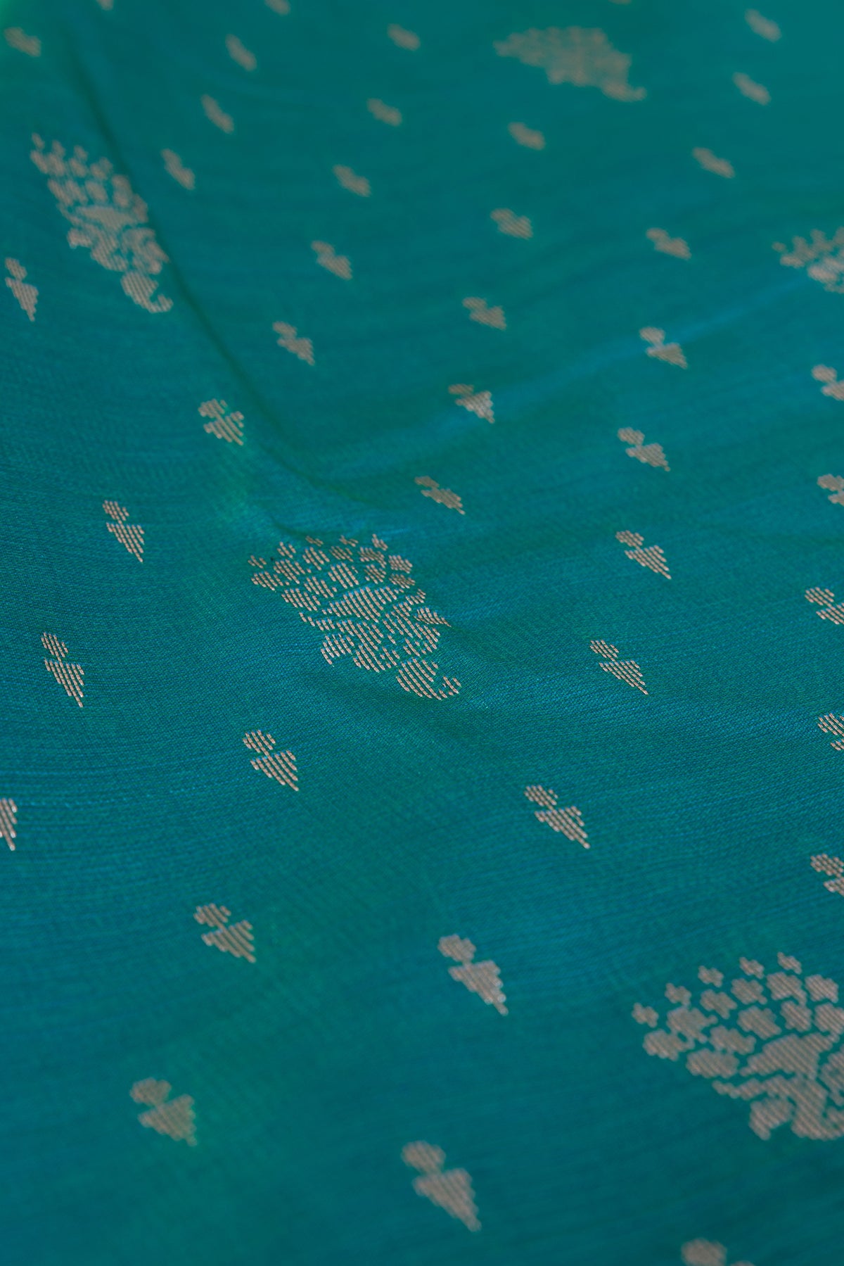 Sea Green Soft Silk Paithani Saree with Gold Zari Double Butti and contrast Rani Pink border and Pallu