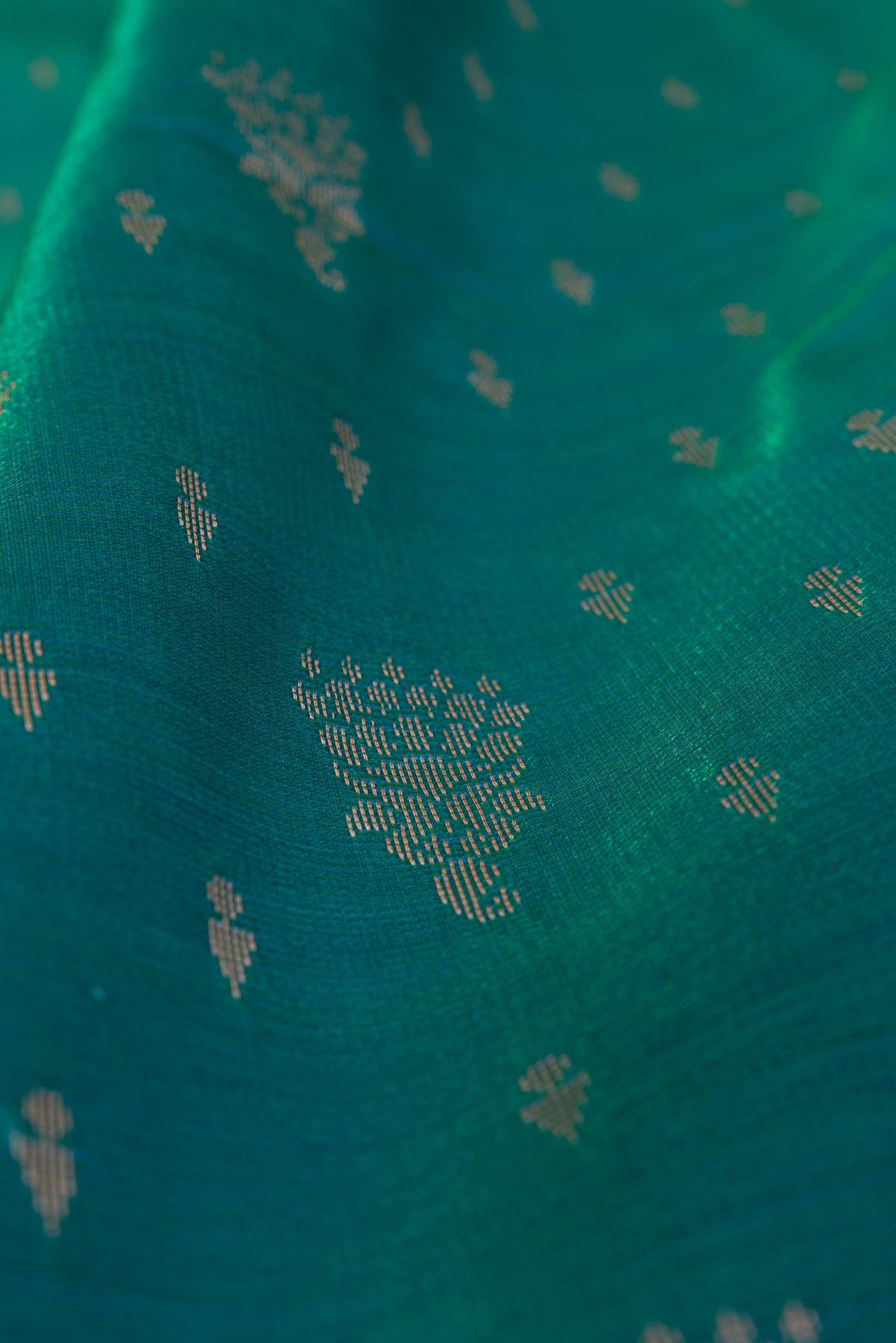 Sea Green Soft Silk Paithani Saree with Gold Zari Double Butti and contrast Rani Pink border and Pallu