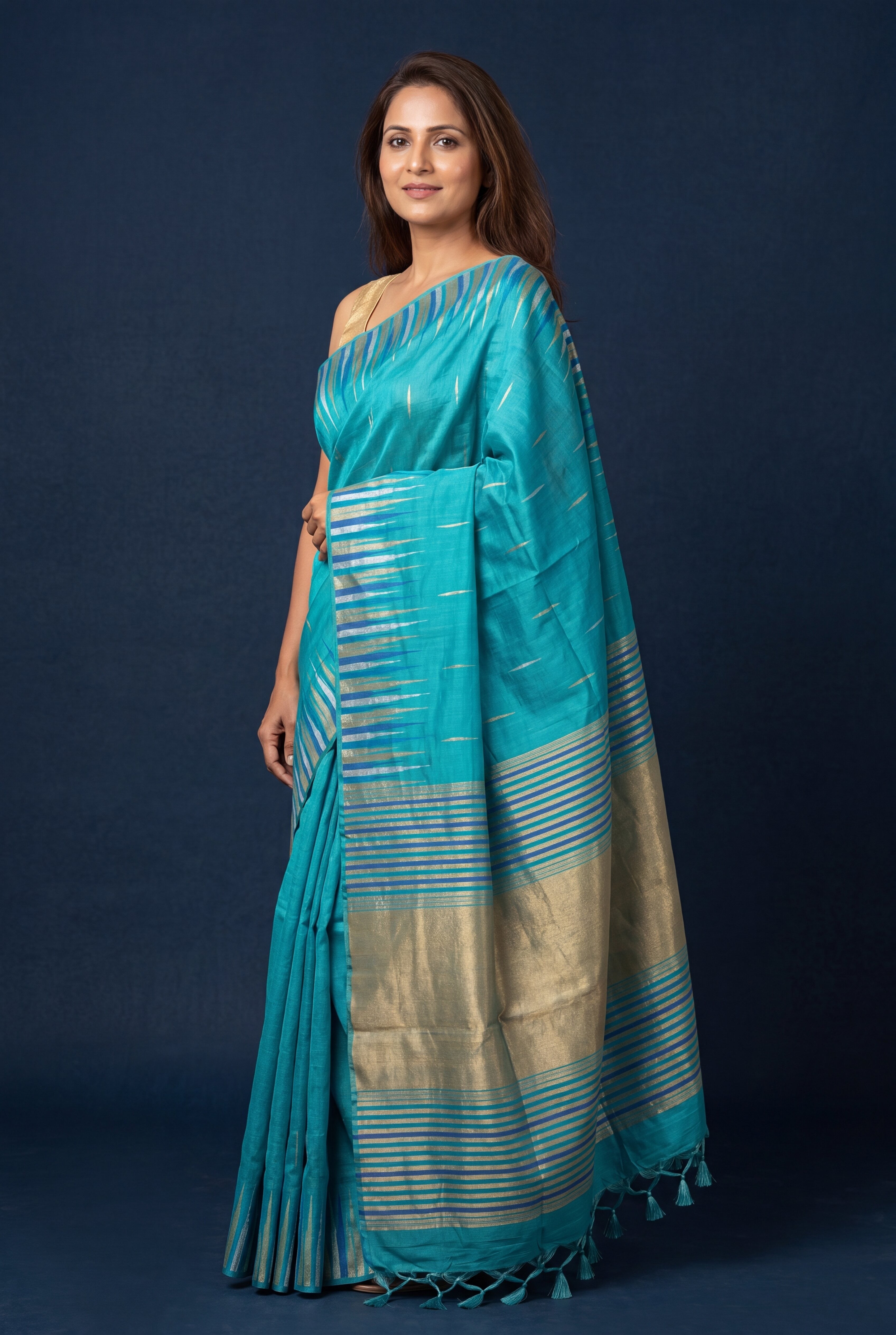 Sea Green Tussar Silk Saree with Resham and Zari Irkal border