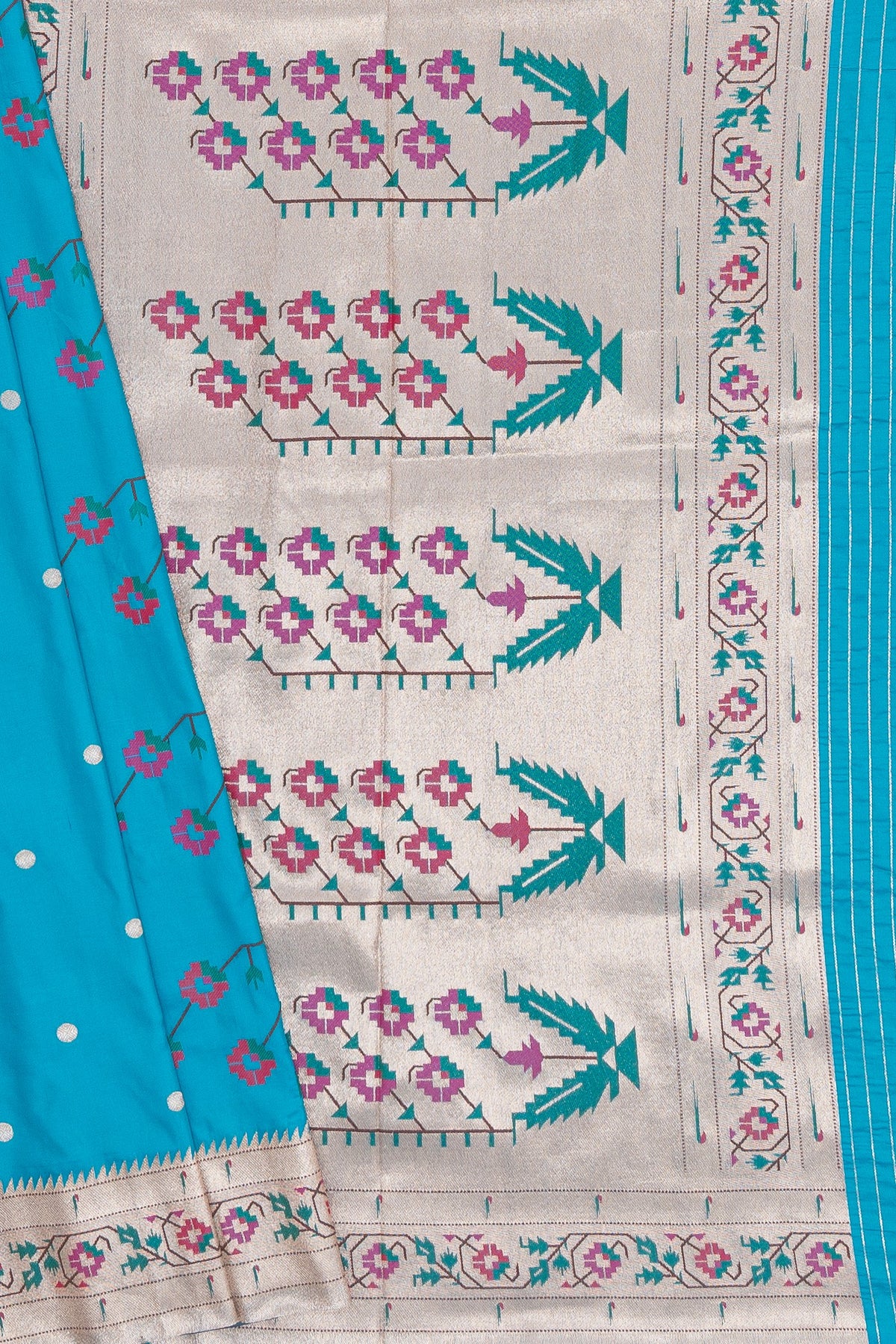 Sky Blue Katan Silk Paithani Saree with a Traditional Turning Border and Asawali Pallu