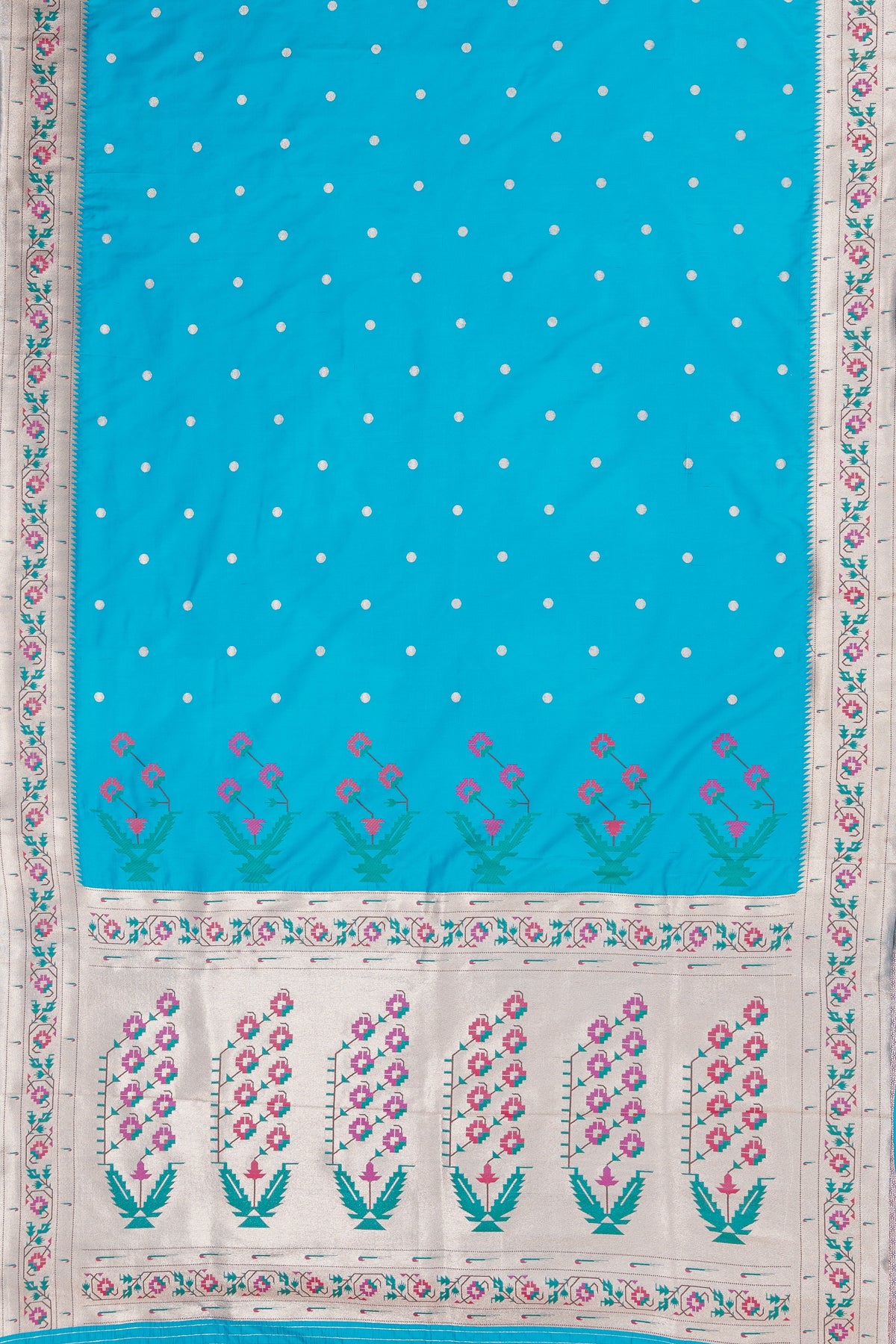 Sky Blue Katan Silk Paithani Saree with a Traditional Turning Border and Asawali Pallu