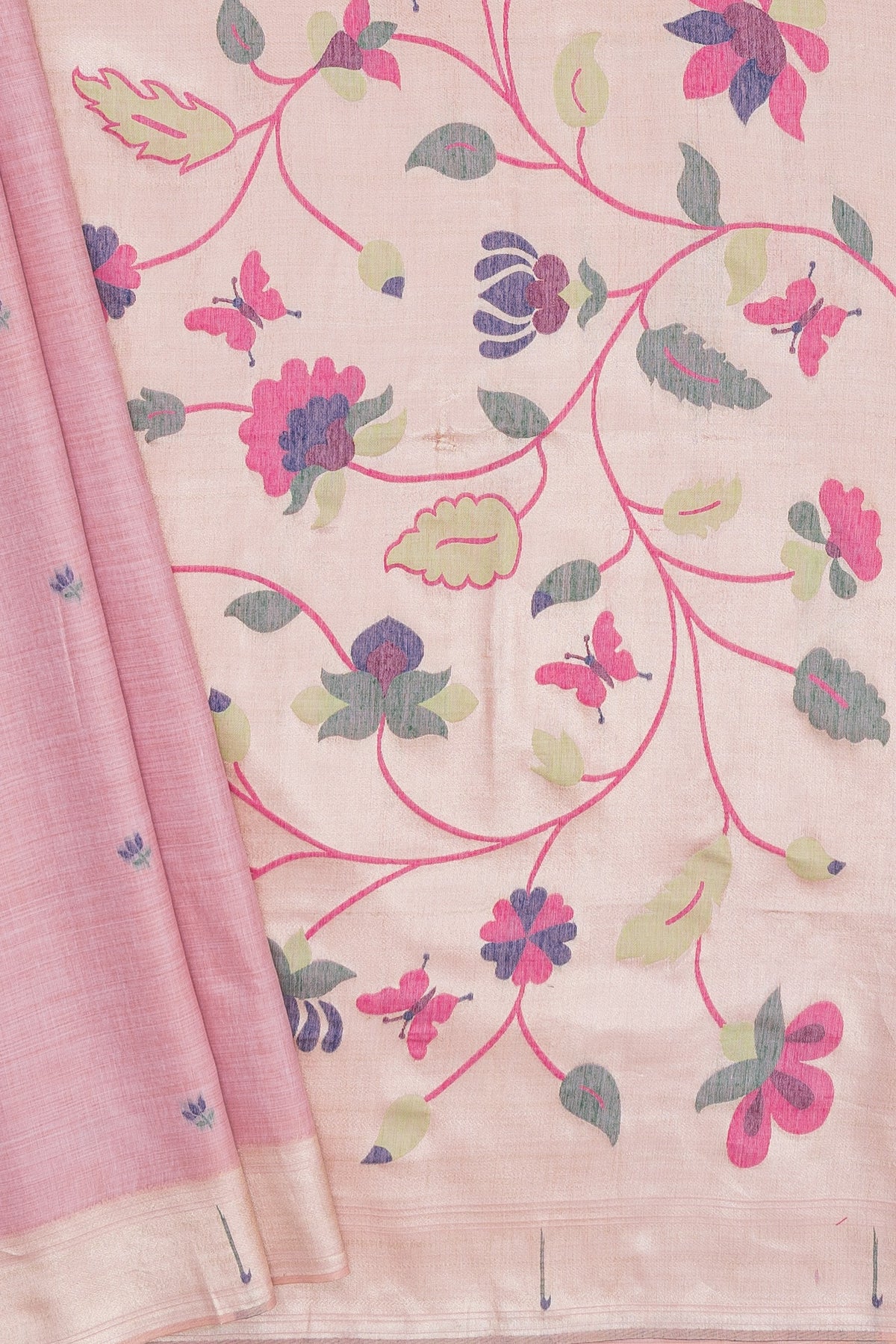 Soft Lavender Jamdhani Cotton Paithani Saree with Gold Zari Muniya Border and Vanashree Pallu