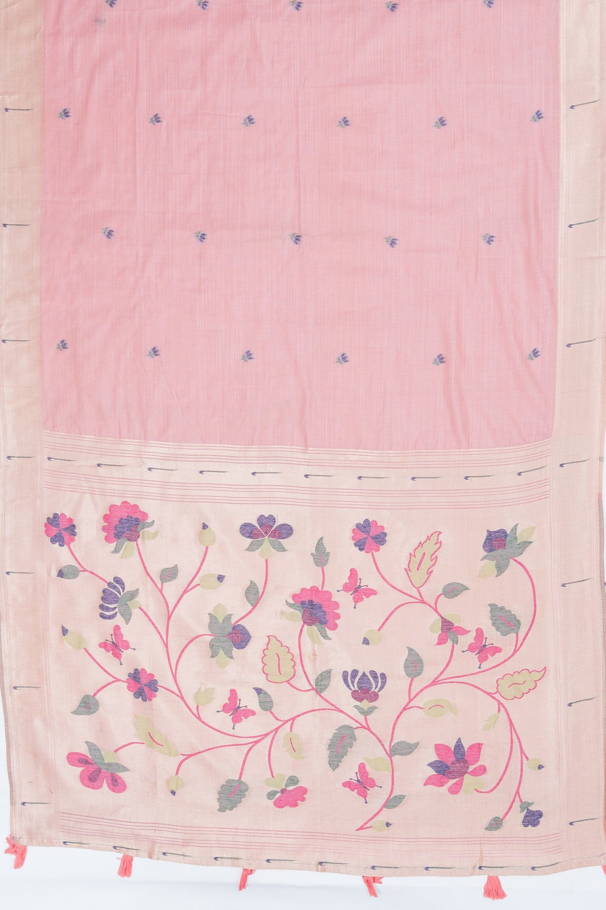Soft Lavender Jamdhani Cotton Paithani Saree with Gold Zari Muniya Border and Vanashree Pallu