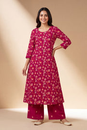 Strawberry Pink Aranya Co-ord Set with Asawali Print