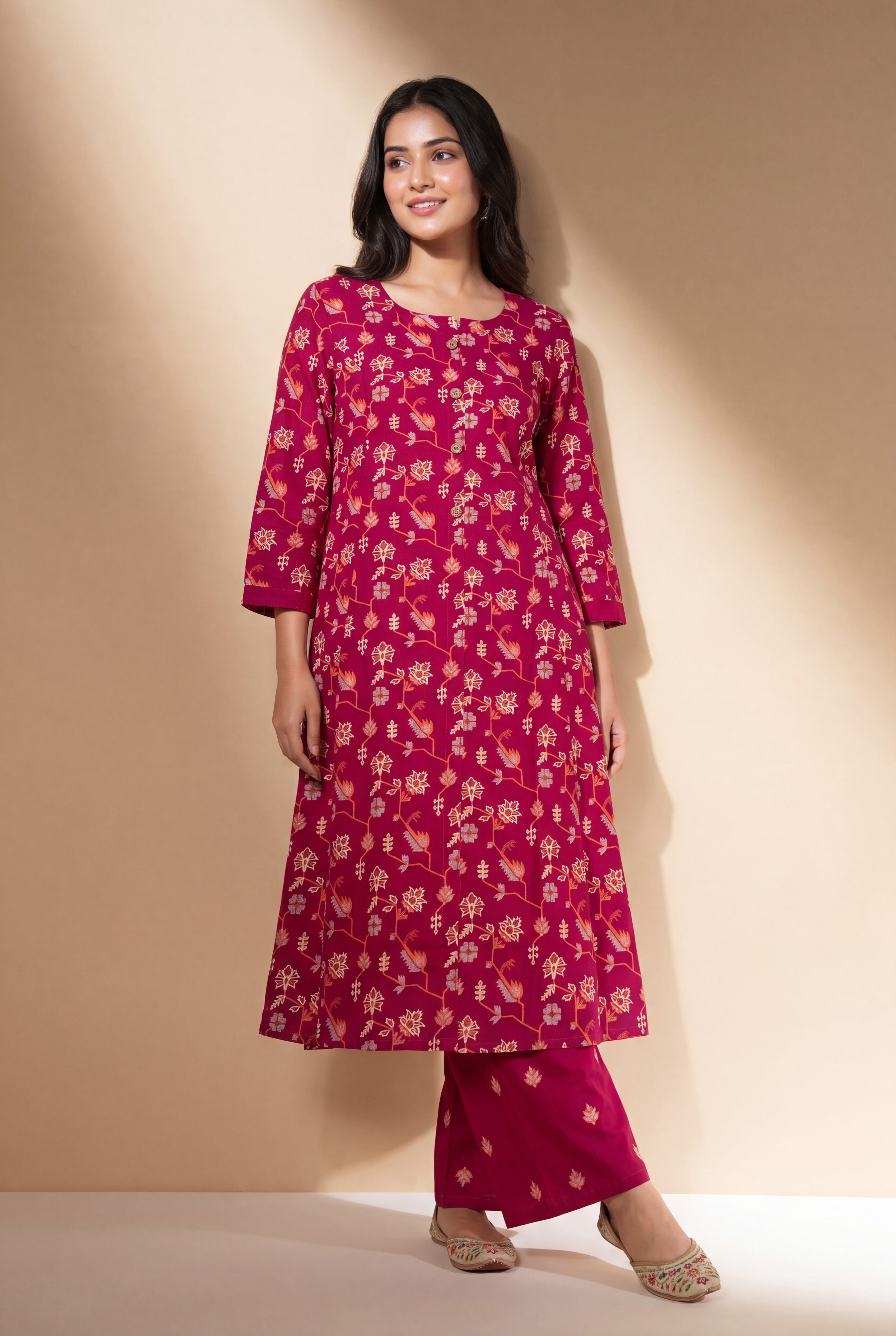 Strawberry Pink Aranya Co-ord Set with Asawali Print