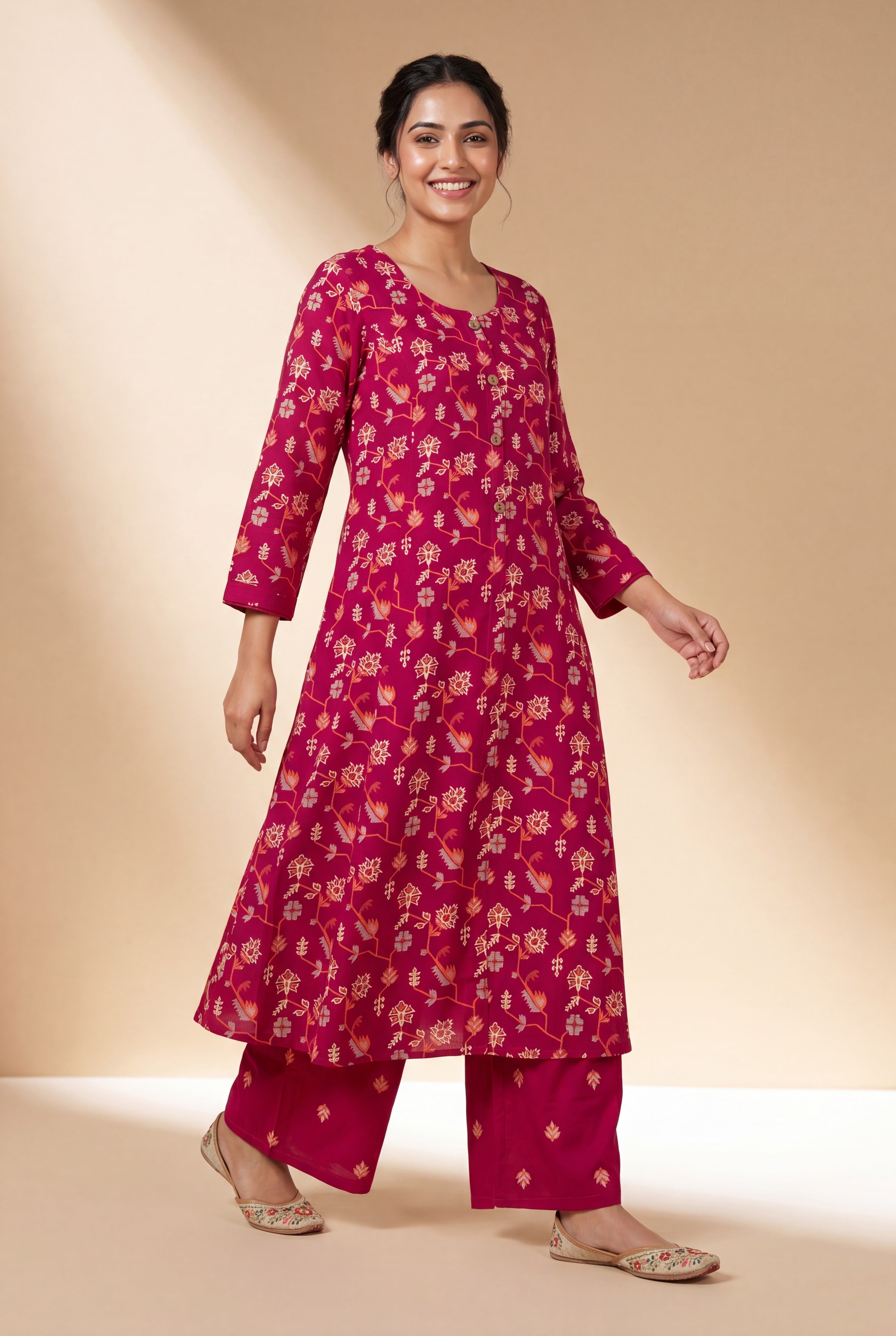 Strawberry Pink Aranya Co-ord Set with Asawali Print