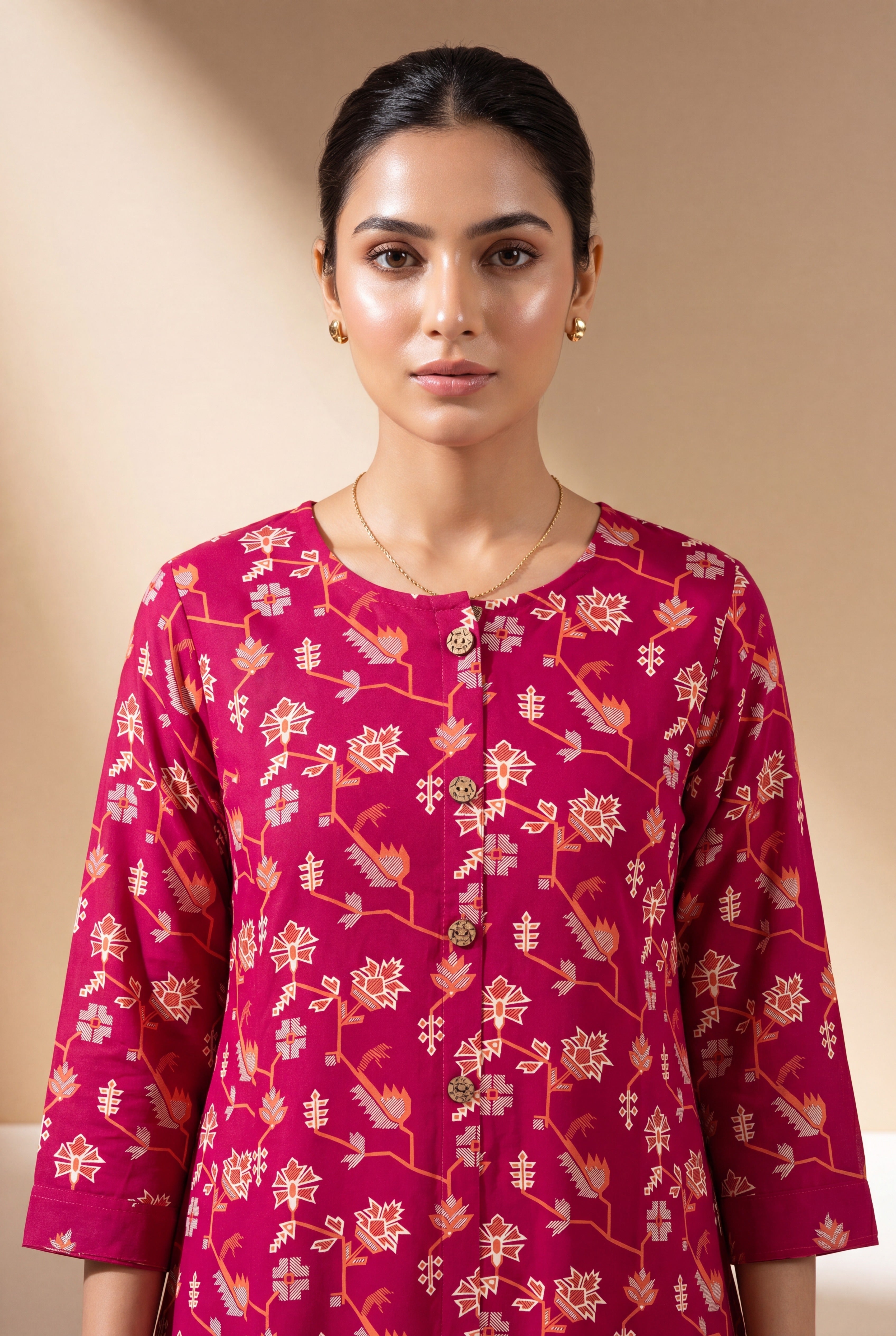 Strawberry Pink Aranya Co-ord Set with Asawali Print