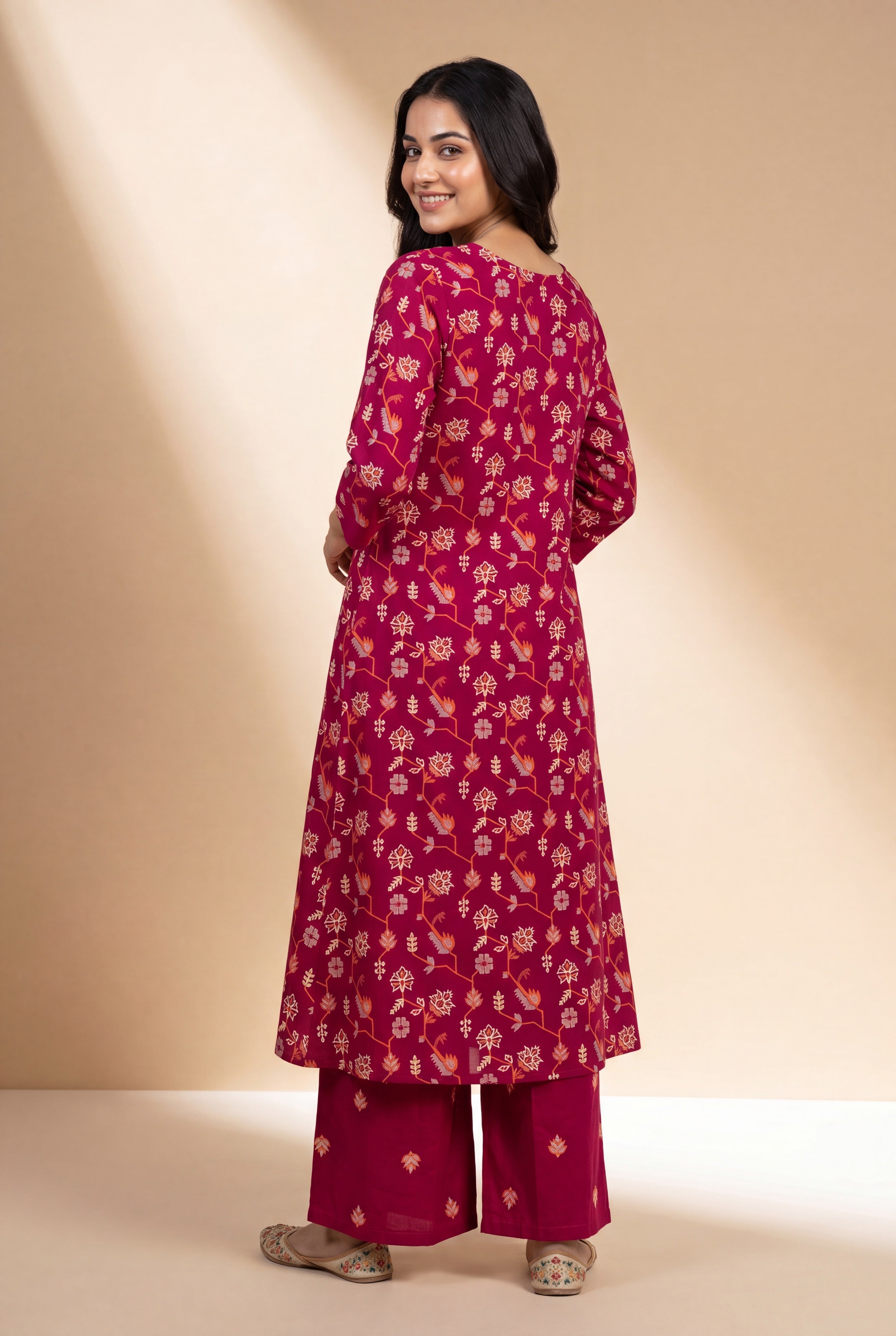 Strawberry Pink Aranya Co-ord Set with Asawali Print