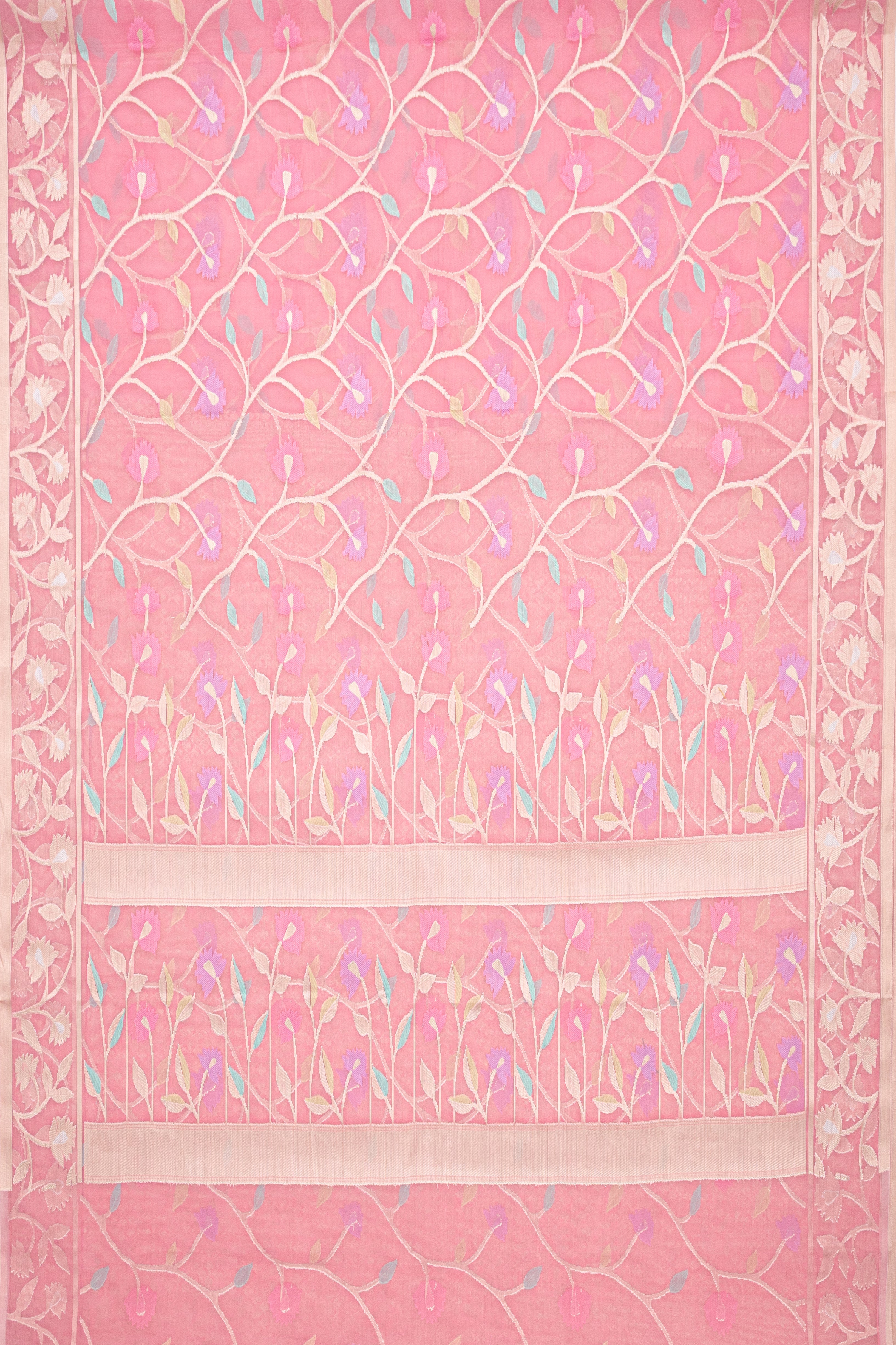 Pastel Pink Organza Saree with Veil Zariwork