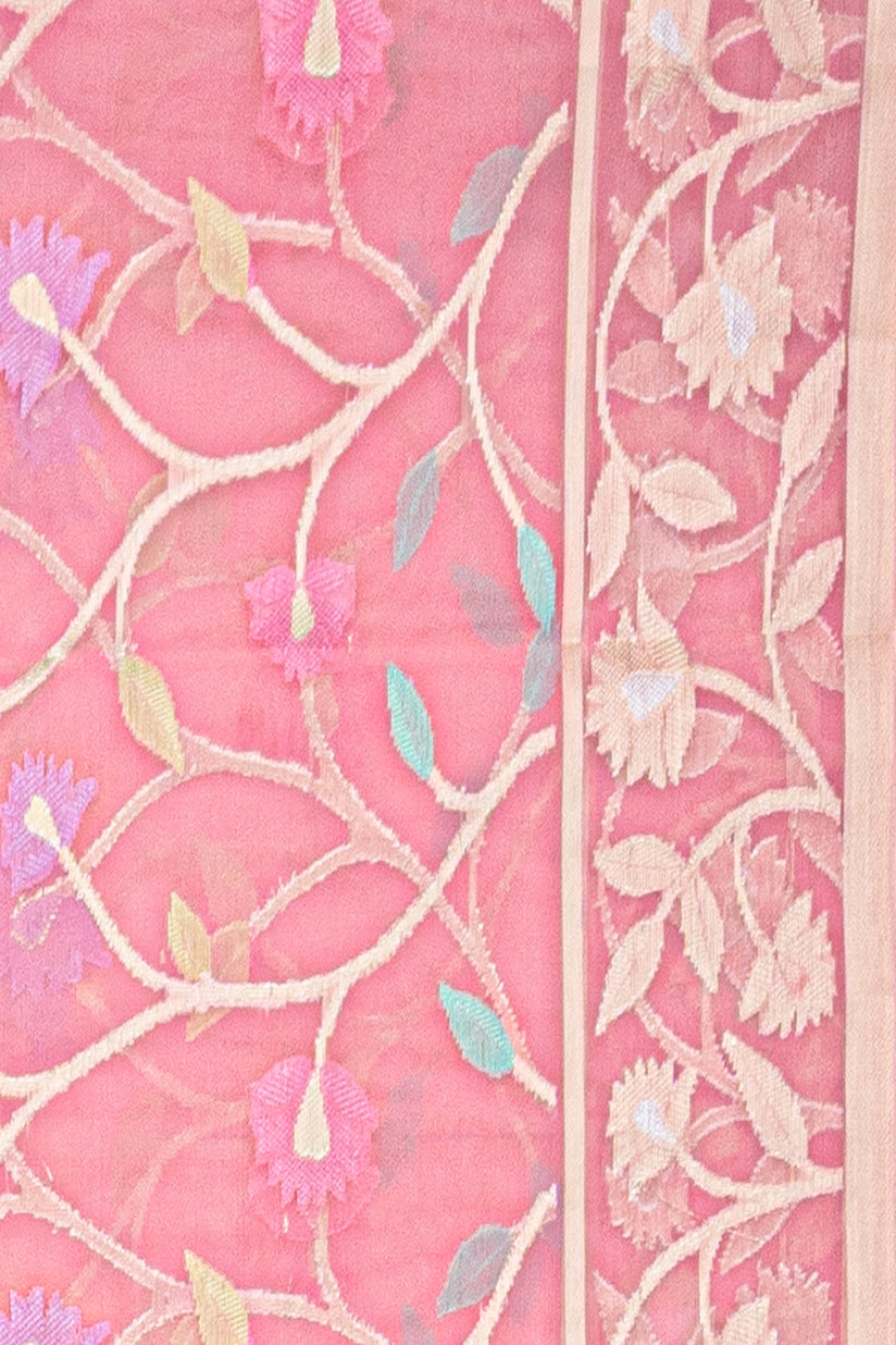 Pastel Pink Organza Saree with Veil Zariwork