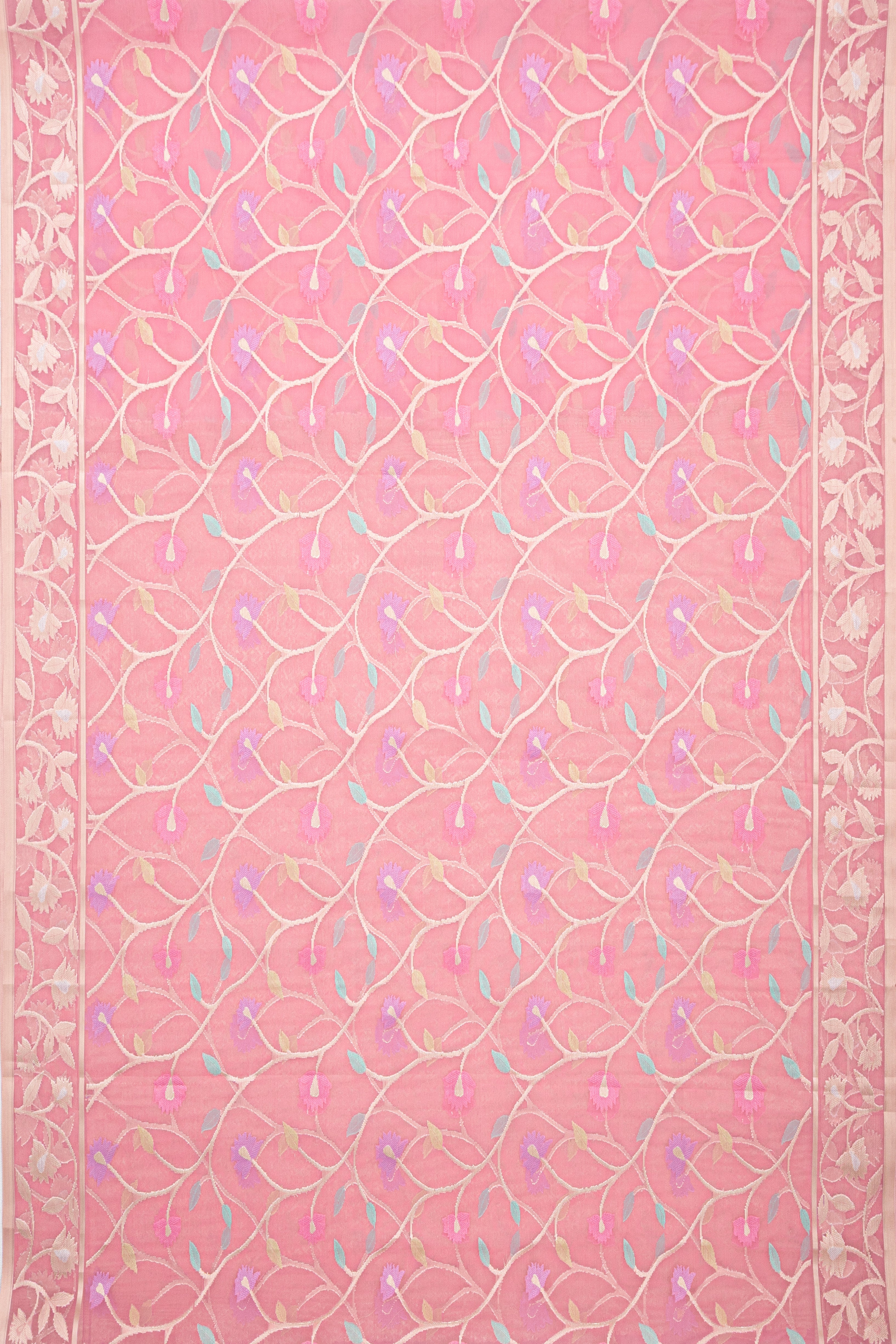 Pastel Pink Organza Saree with Veil Zariwork