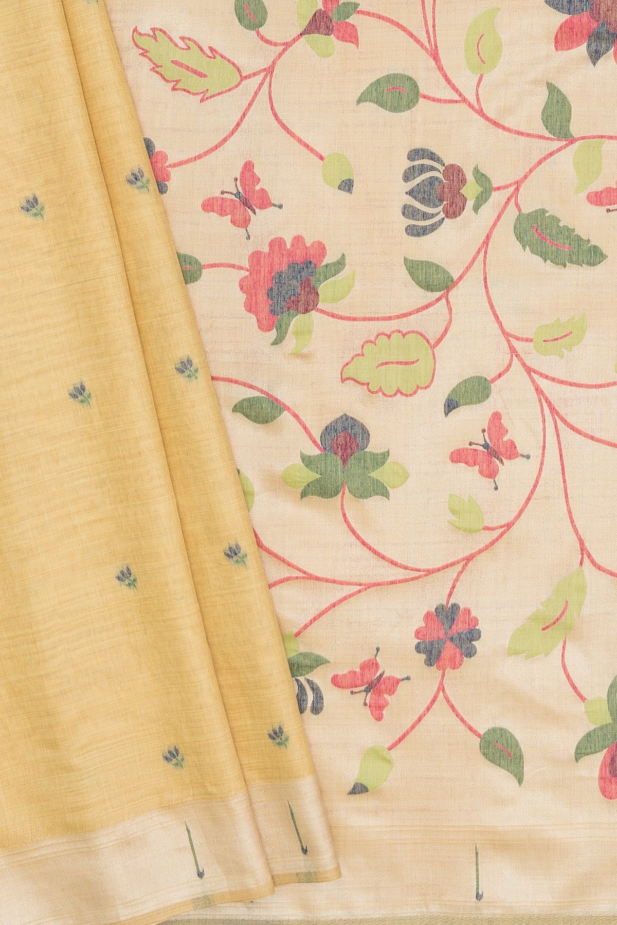 Sunflower Yellow Jamdani Cotton Paithani Saree with Gold Zari Muniya Border and Vanashree Pallu