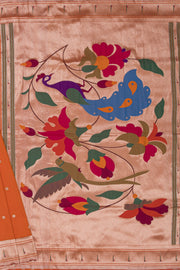 Sunset Orange Katan Silk Paithani Saree with Padma–Śuka–Mayūra Pallu and Zari butti