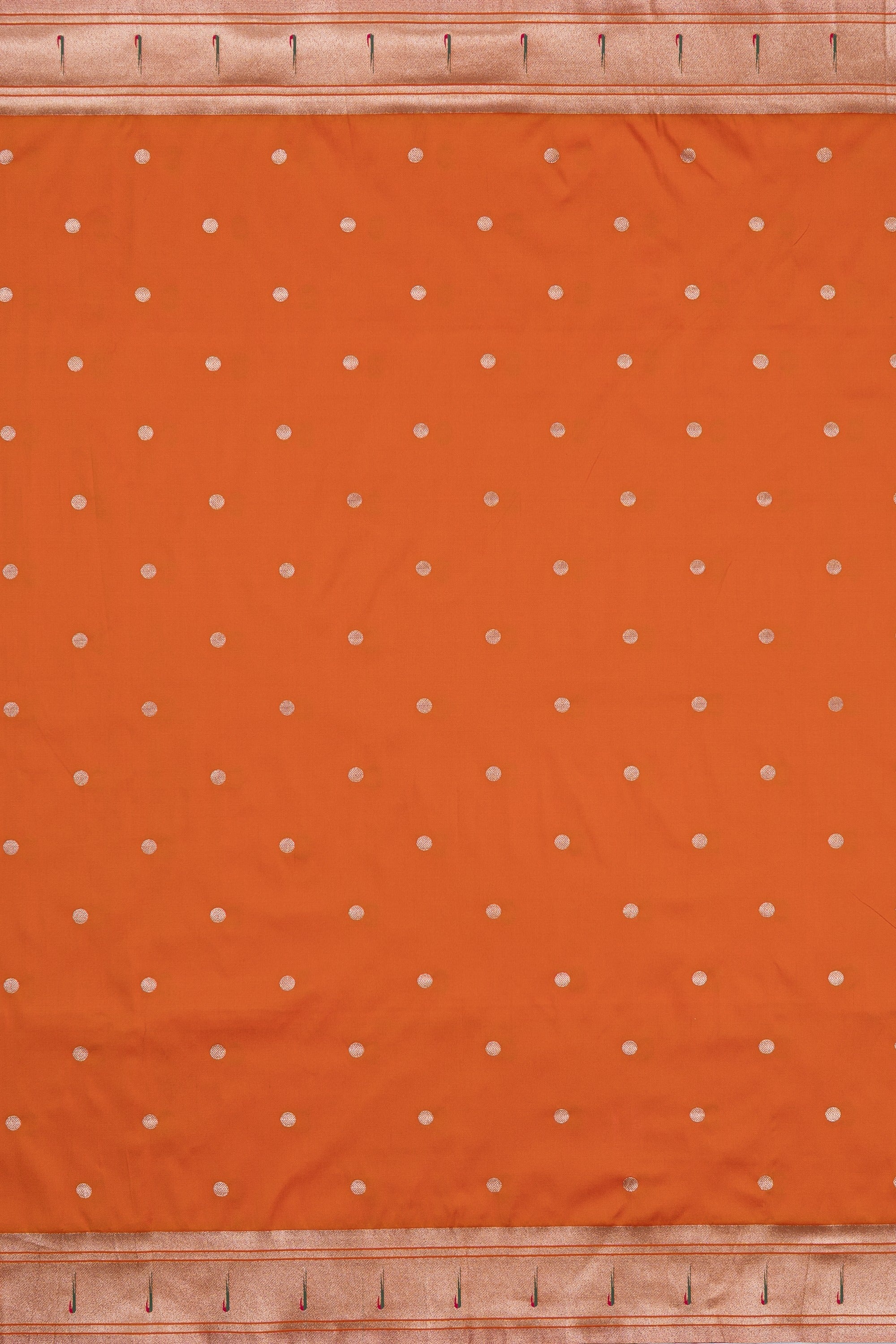 Sunset Orange Katan Silk Paithani Saree with Padma–Śuka–Mayūra Pallu and Zari butti