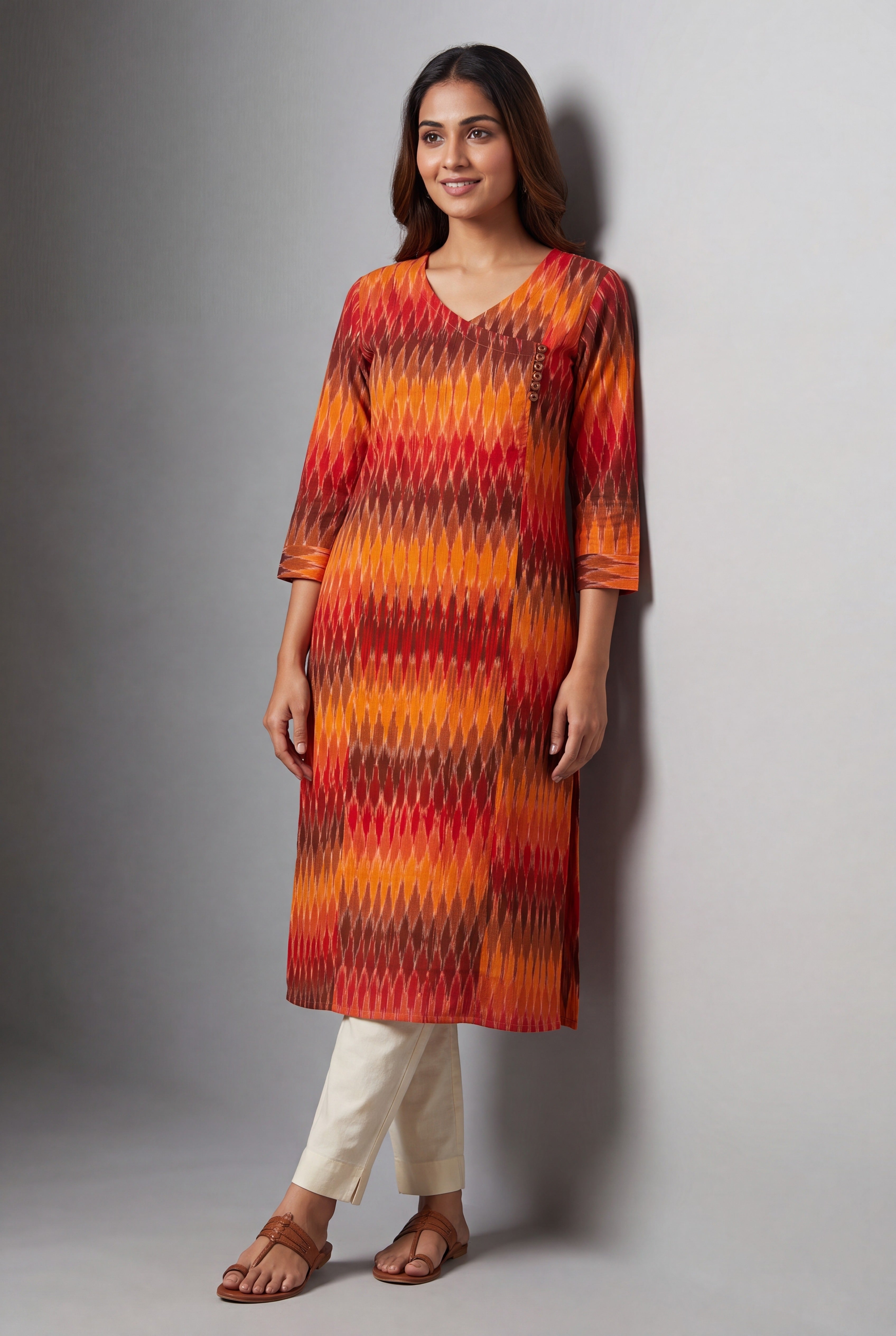 Sunset Orange Sūryāsta Angarkha Kurti