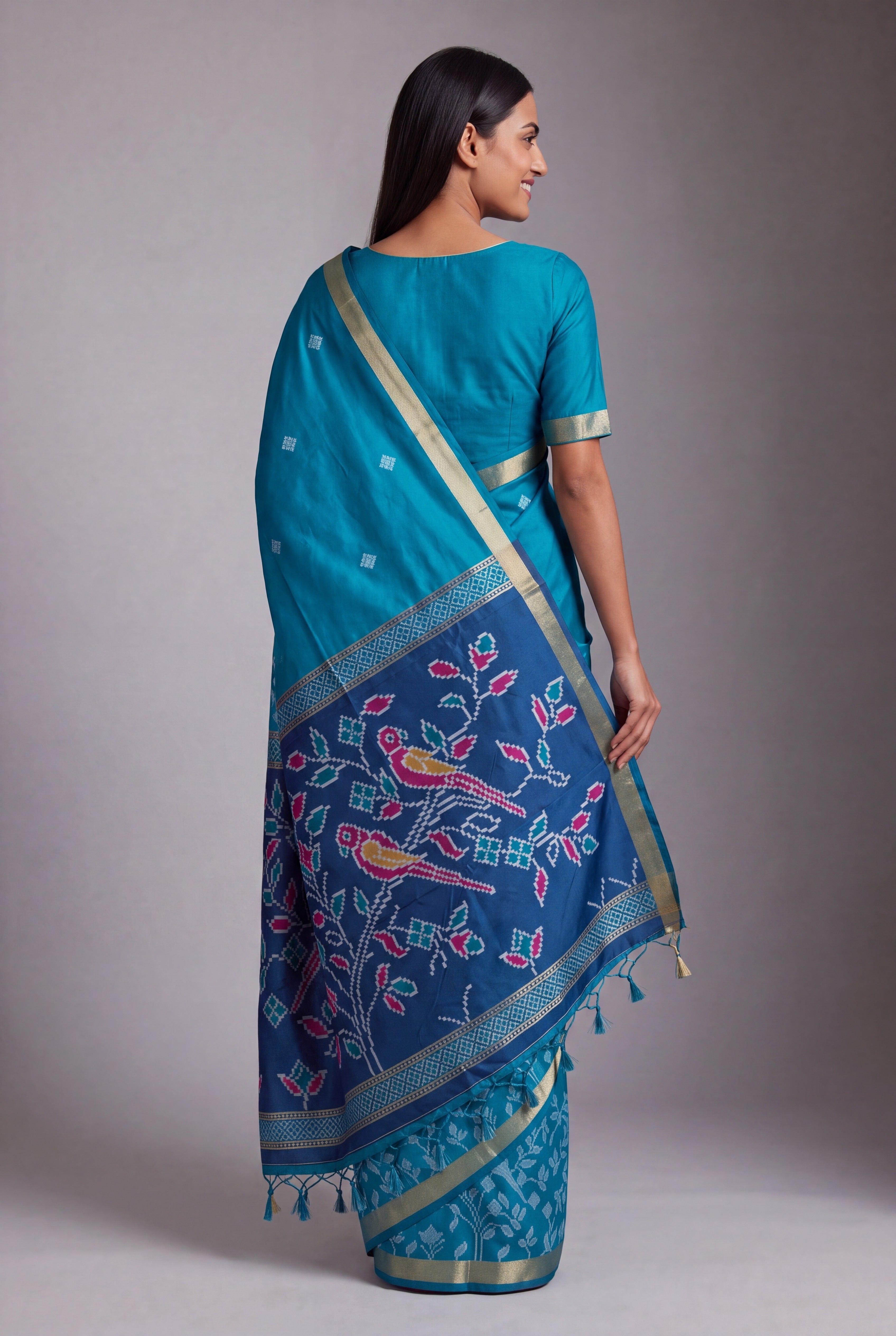 Turquoise Blue Katan Silk Paithani Saree with Geometric Shuka Pallu