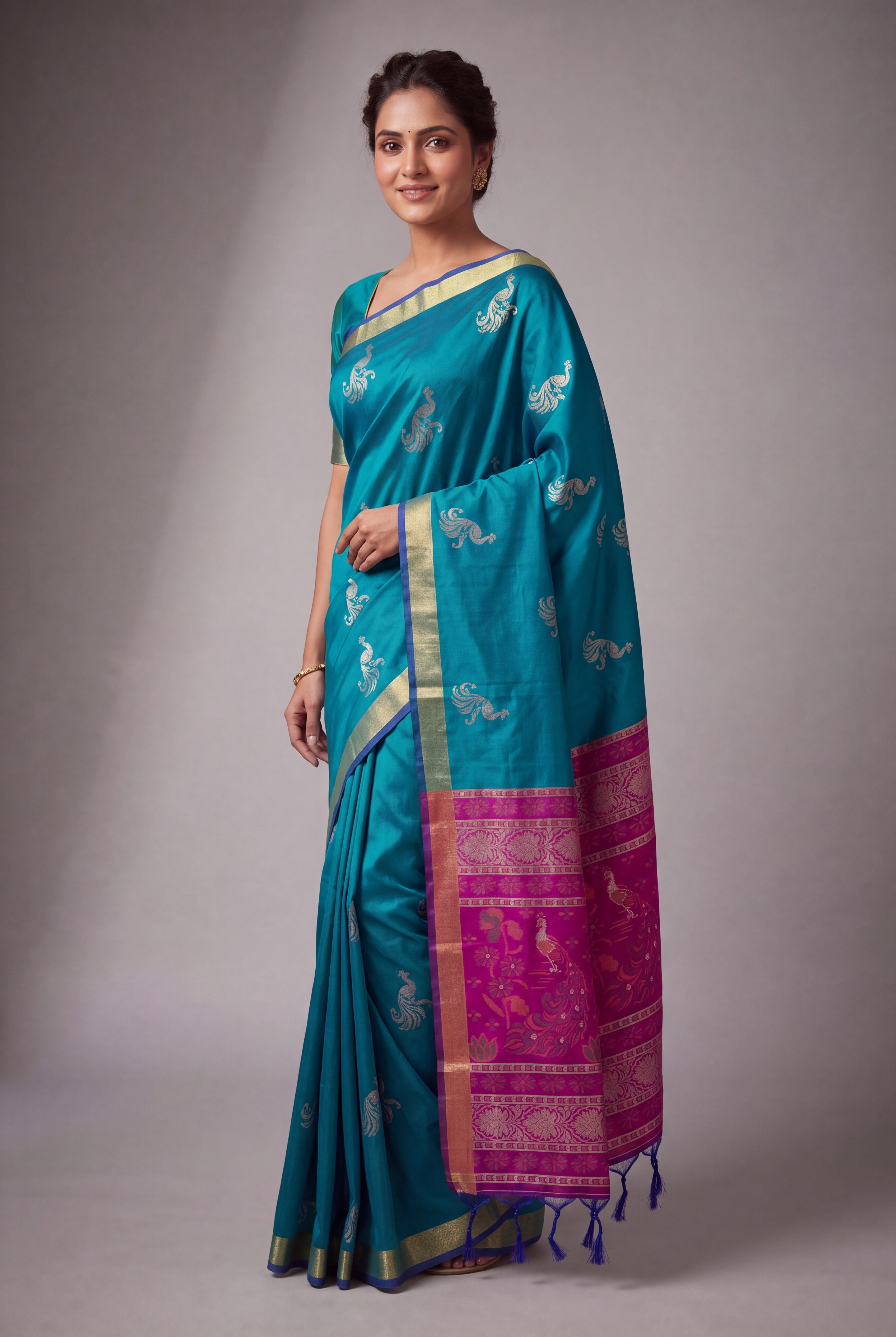 Turquoise Blue Katan Silk Paithani Saree with Neelakantha Pallu and Mayura butti