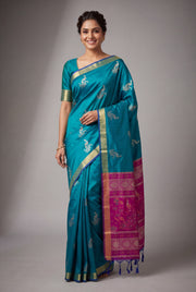 Turquoise Blue Katan Silk Paithani Saree with Neelakantha Pallu and Mayura butti