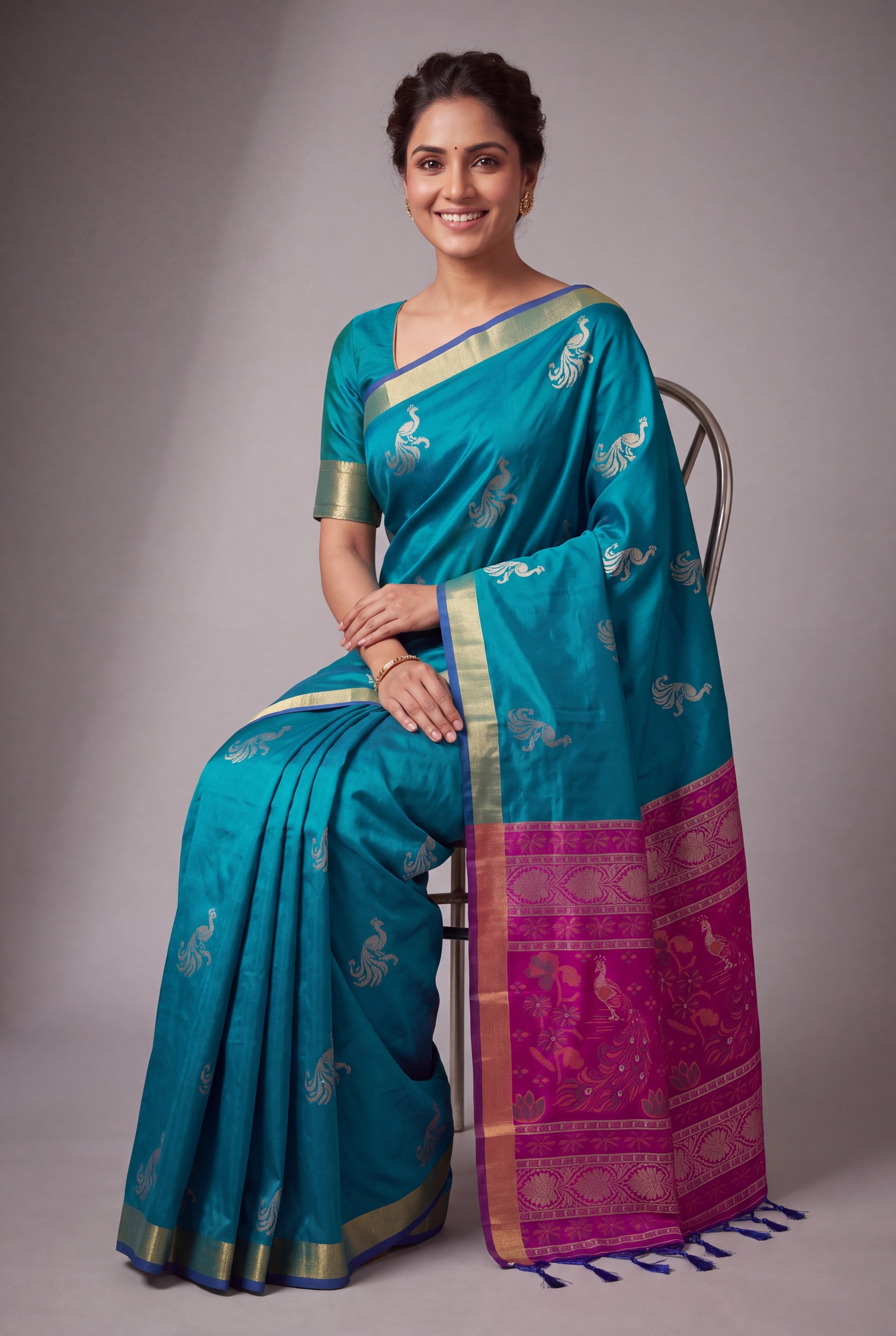 Turquoise Blue Katan Silk Paithani Saree with Neelakantha Pallu and Mayura butti