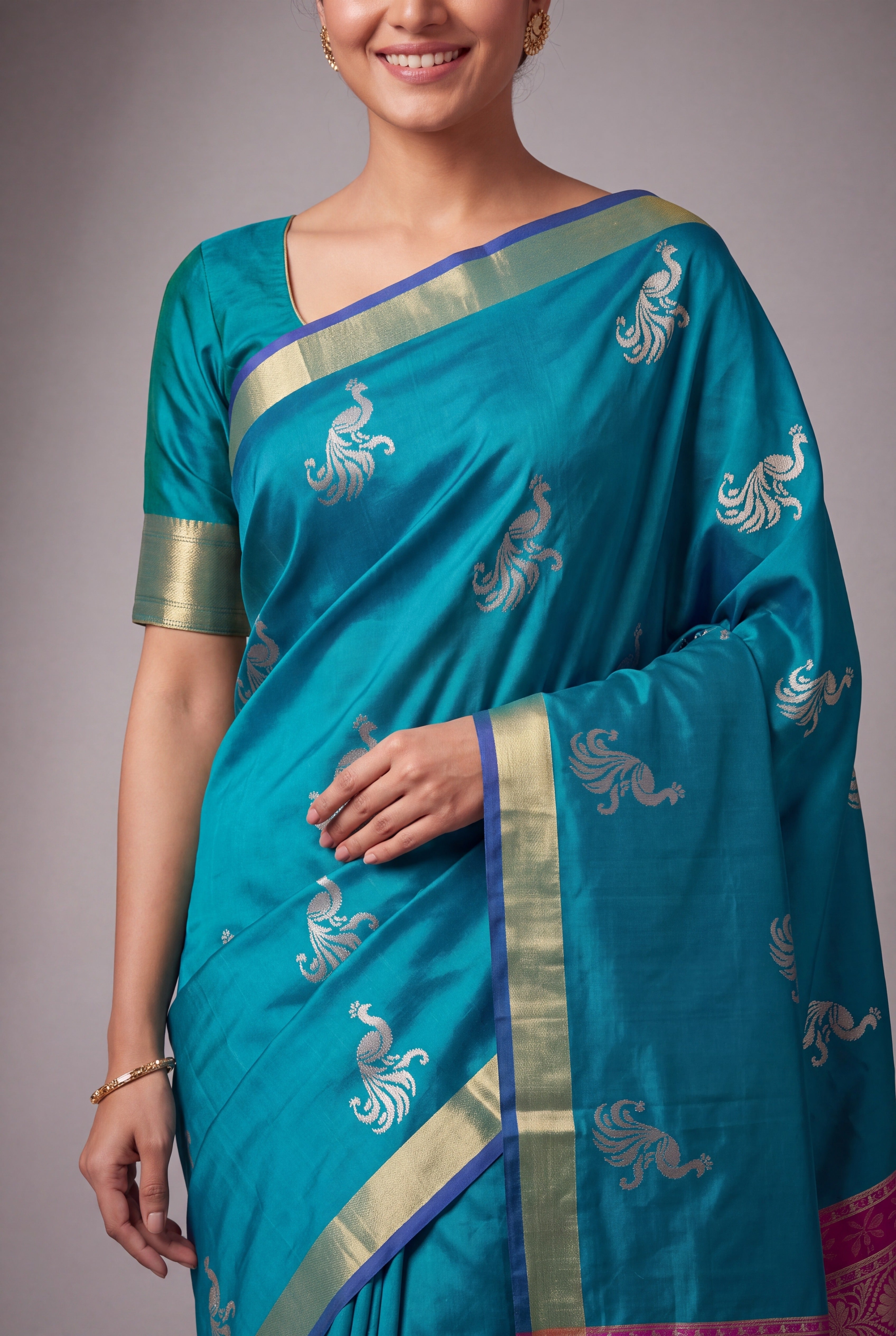 Turquoise Blue Katan Silk Paithani Saree with Neelakantha Pallu and Mayura butti