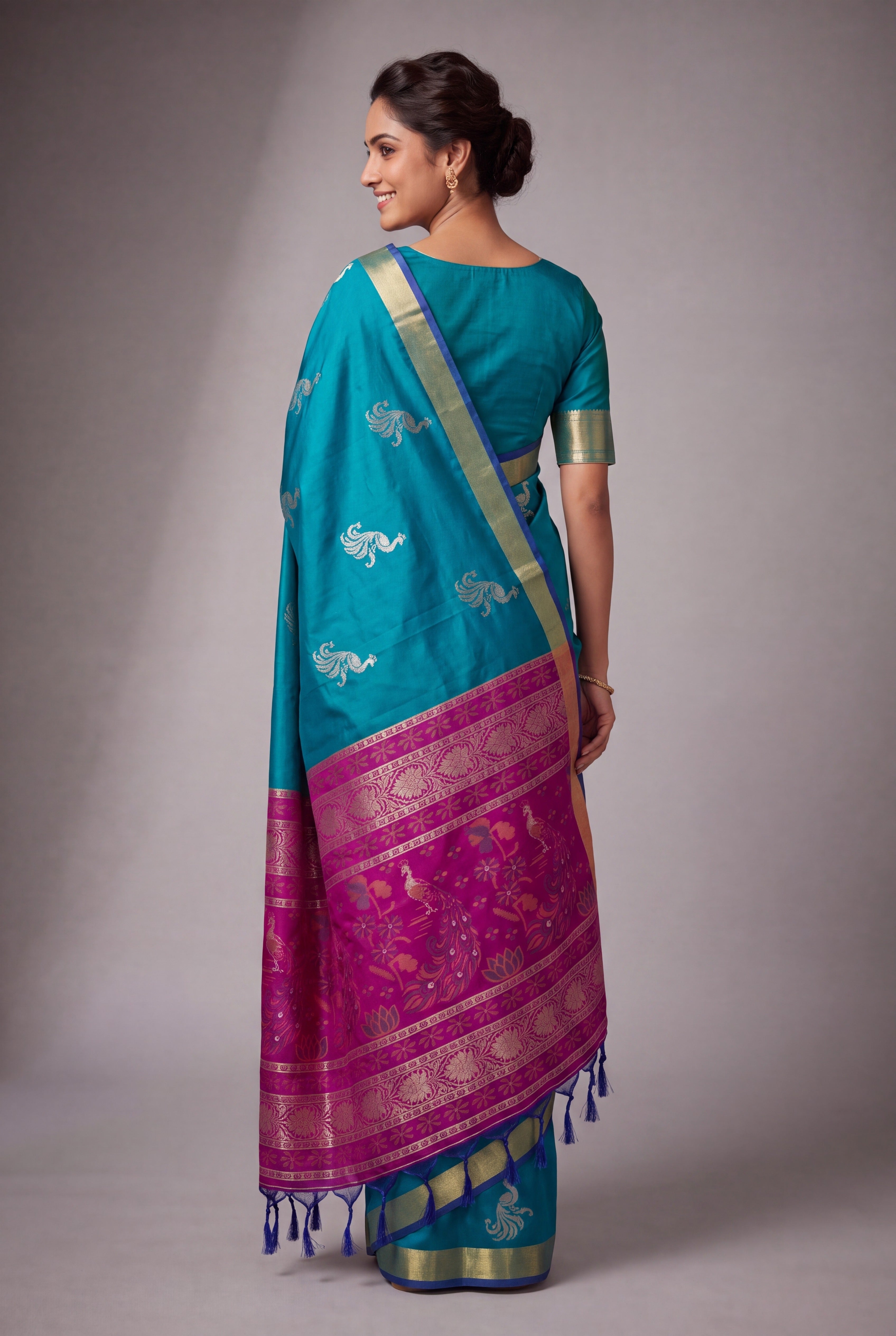Turquoise Blue Katan Silk Paithani Saree with Neelakantha Pallu and Mayura butti