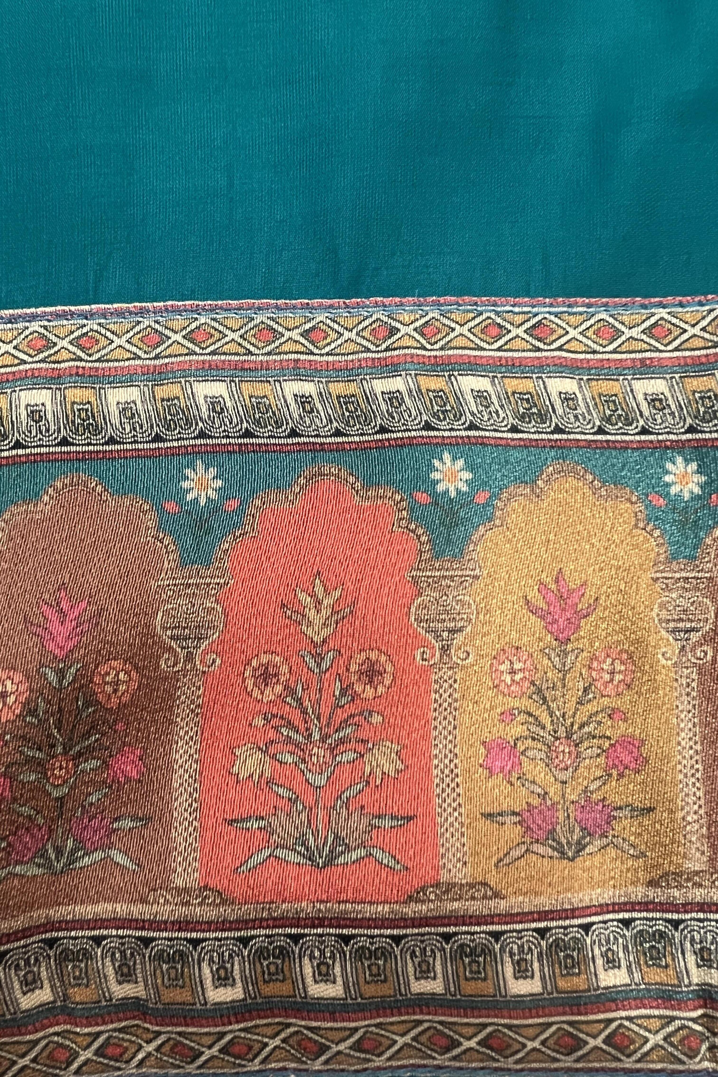 Turquoise Cārumatī Kurti with Floral Tissue Print