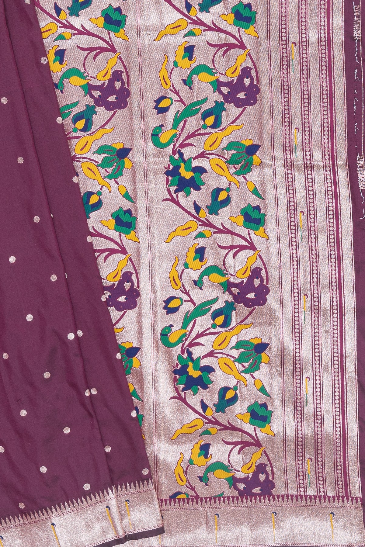 Wine Katan Silk Muniya Paithani Saree with Gold Zari Mayura Pallu