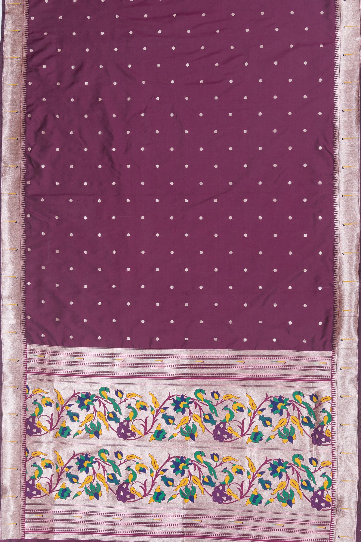 Wine Katan Silk Muniya Paithani Saree with Gold Zari Mayura Pallu