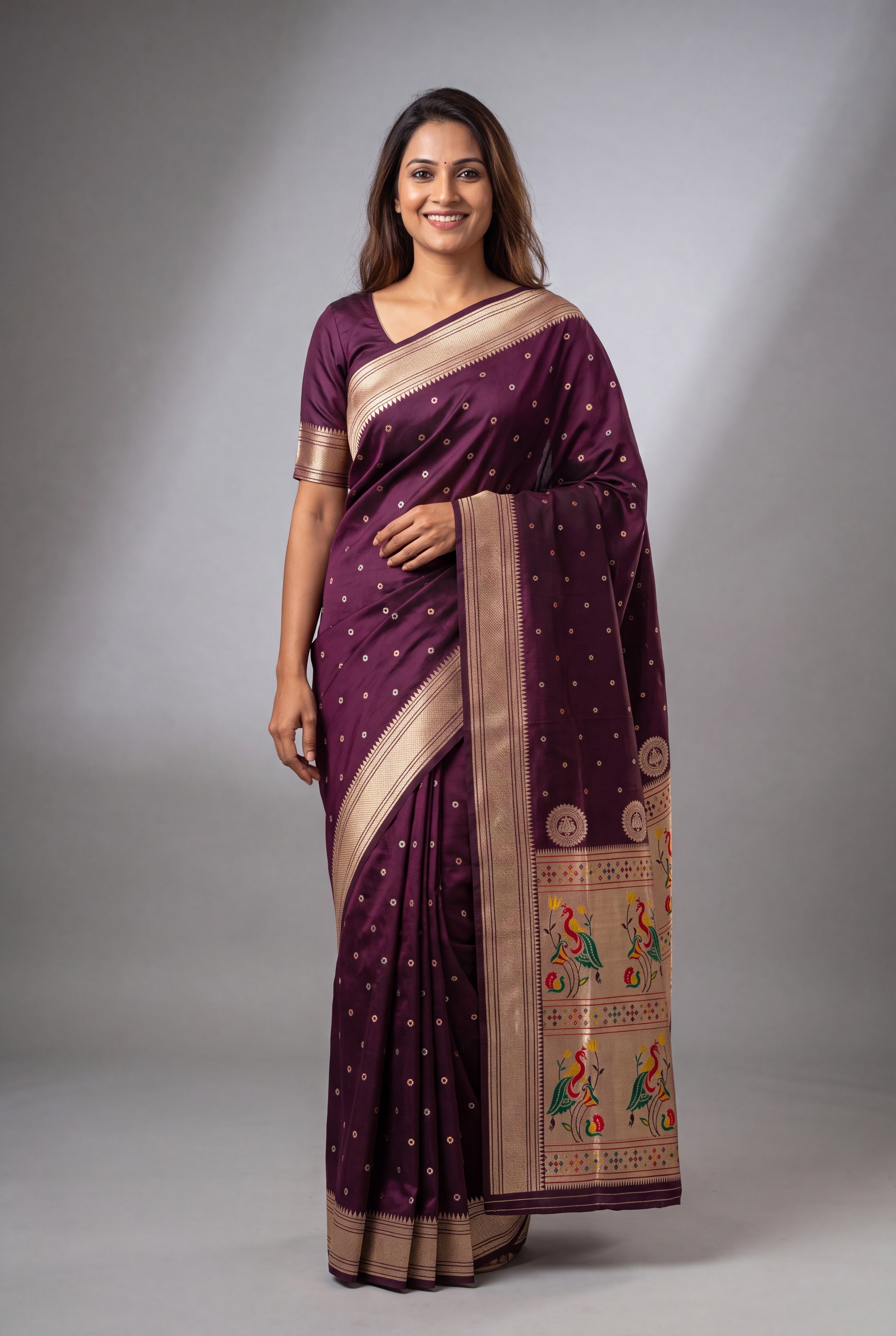 Wine Katan Silk Paithani Saree with Mayuramala Pallu and Meena butti