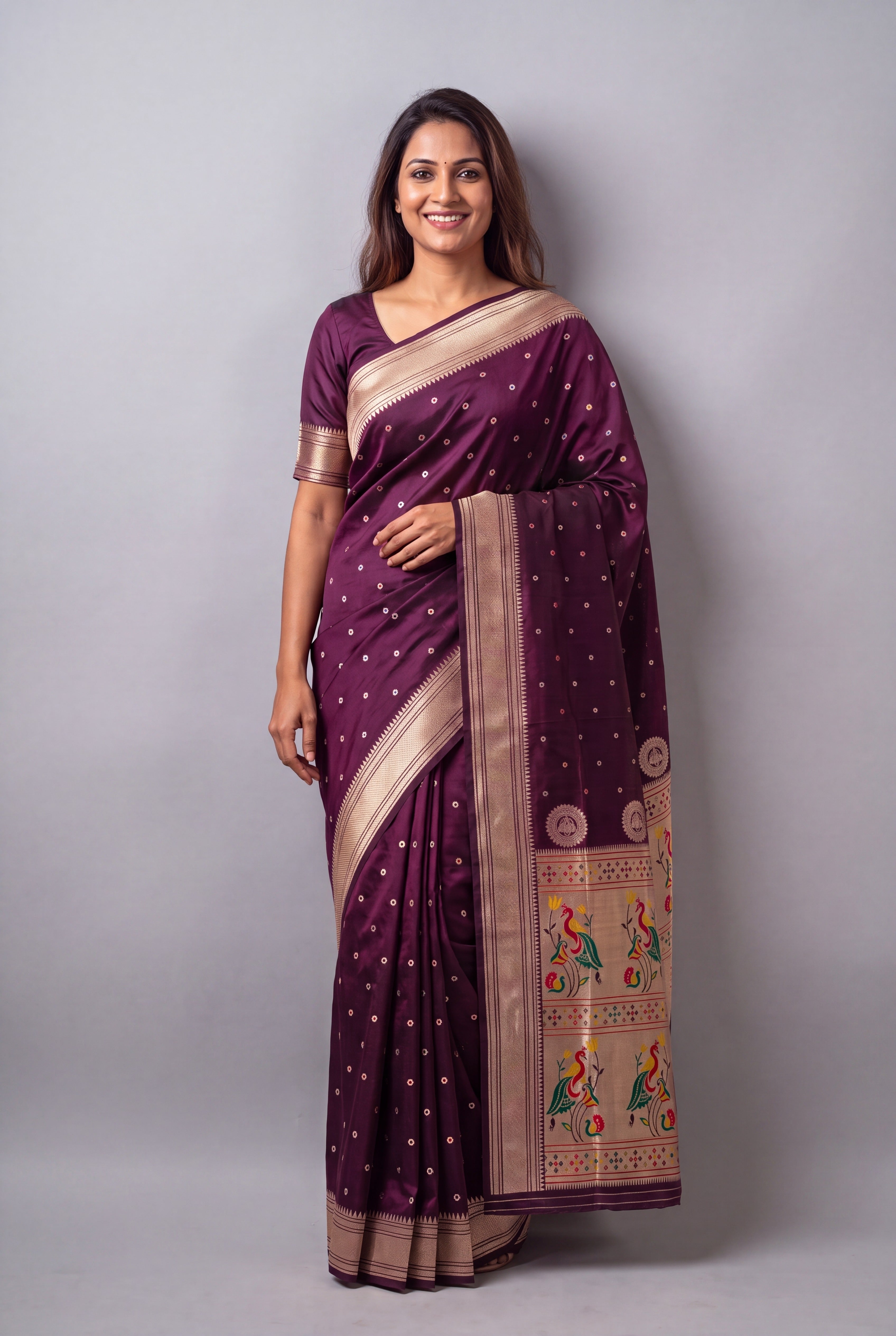 Wine Katan Silk Paithani Saree with Mayuramala Pallu and Meena butti