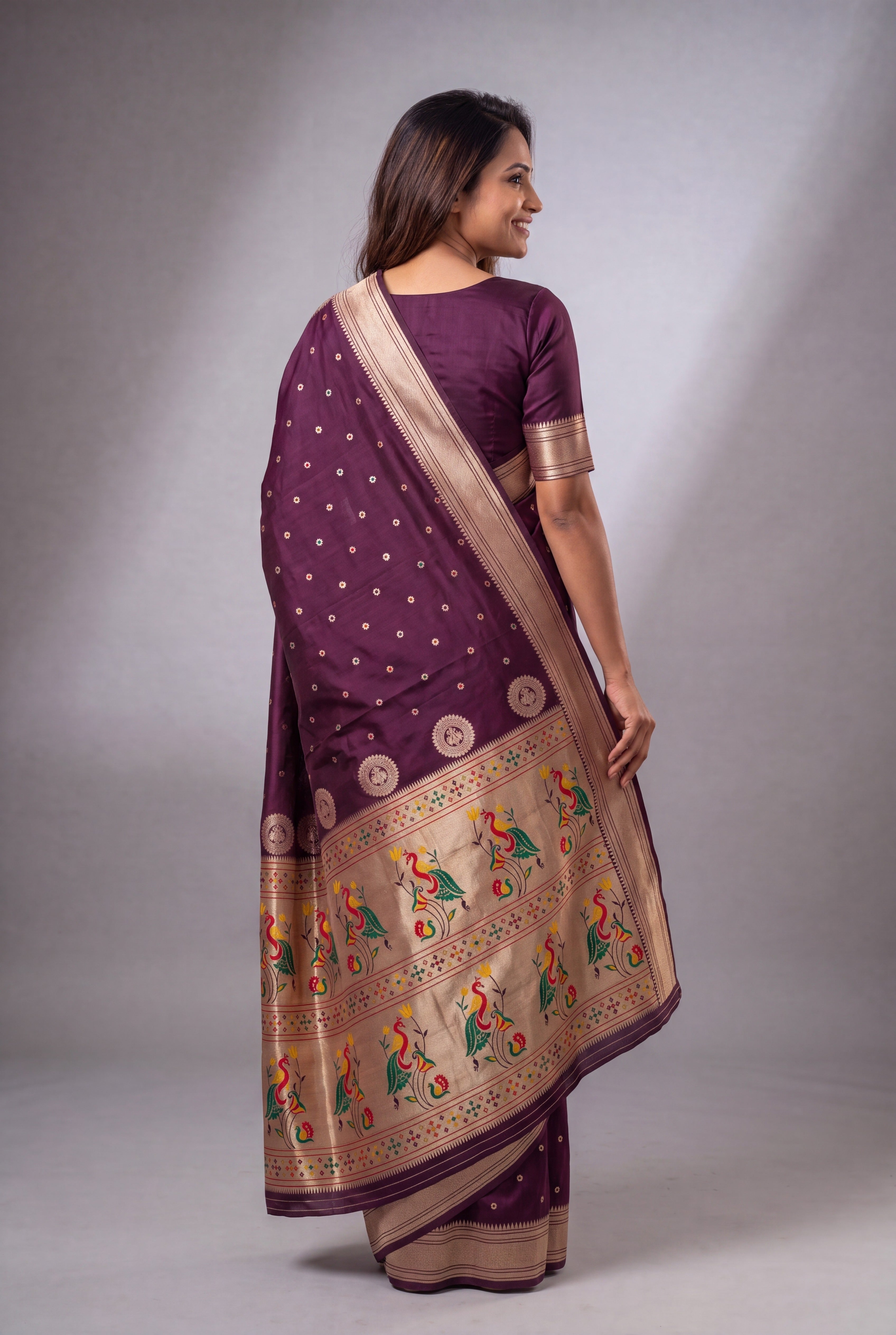 Wine Katan Silk Paithani Saree with Mayuramala Pallu and Meena butti