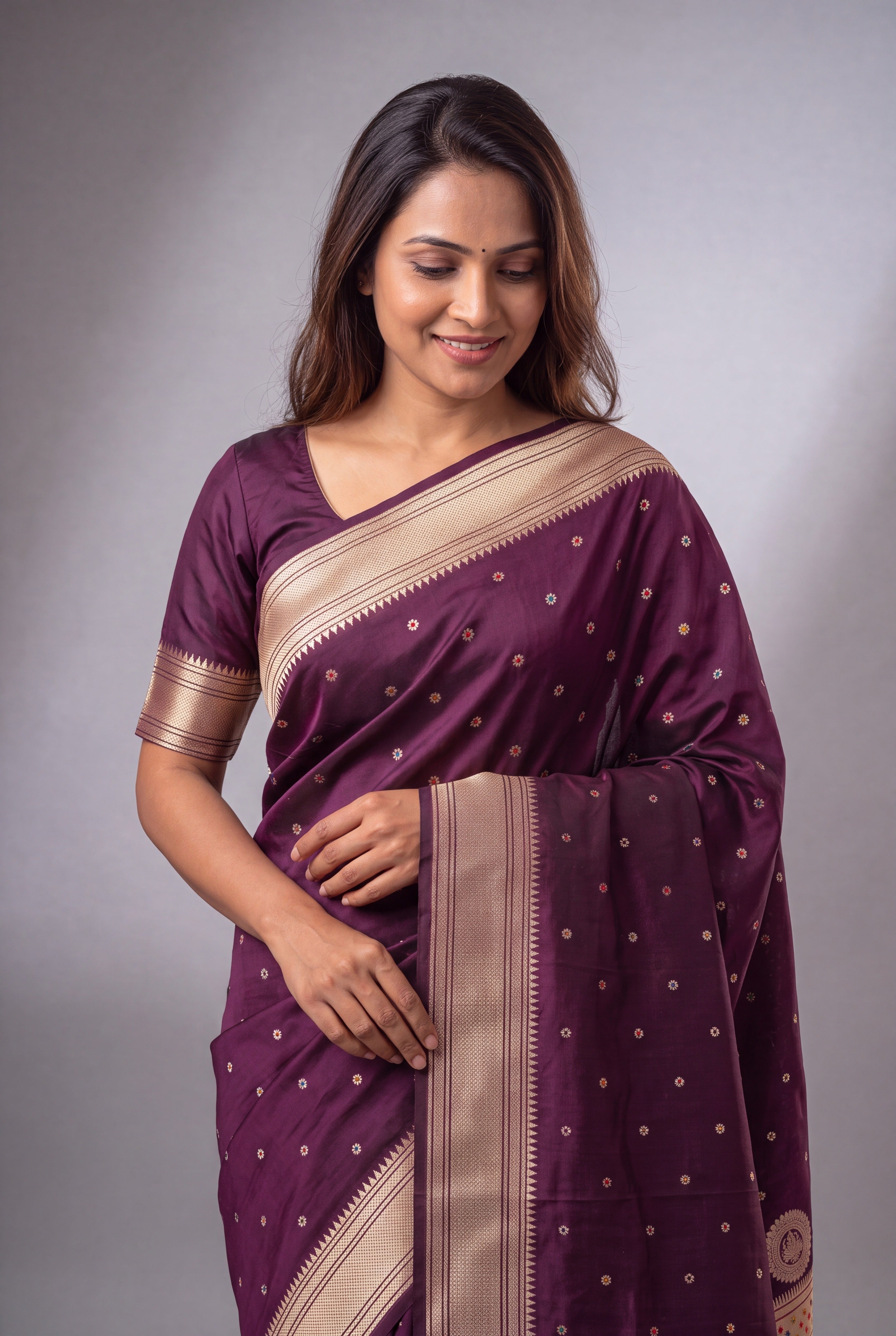Wine Katan Silk Paithani Saree with Mayuramala Pallu and Meena butti