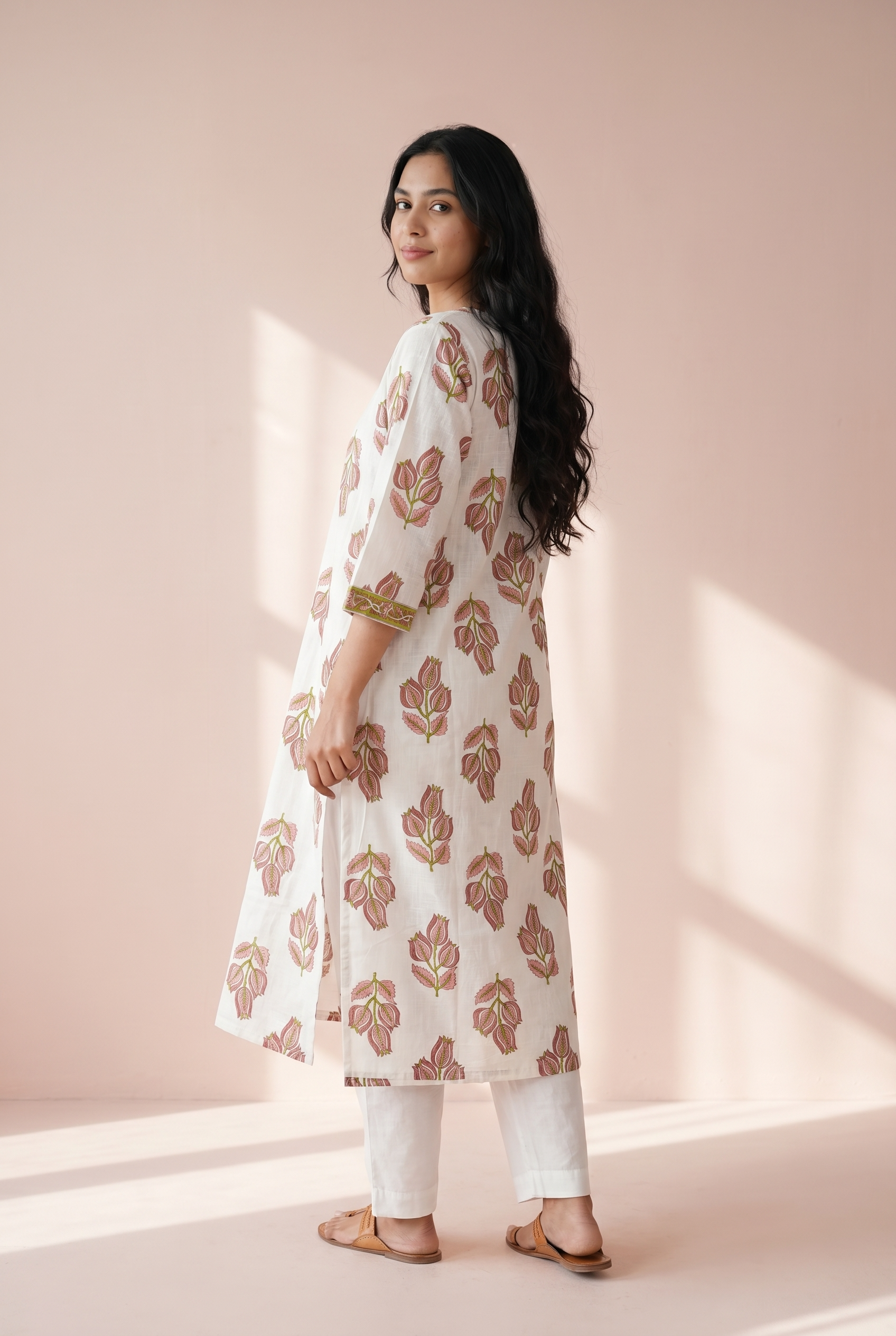Autumn Maple Cotton Kurti with a Cream Base