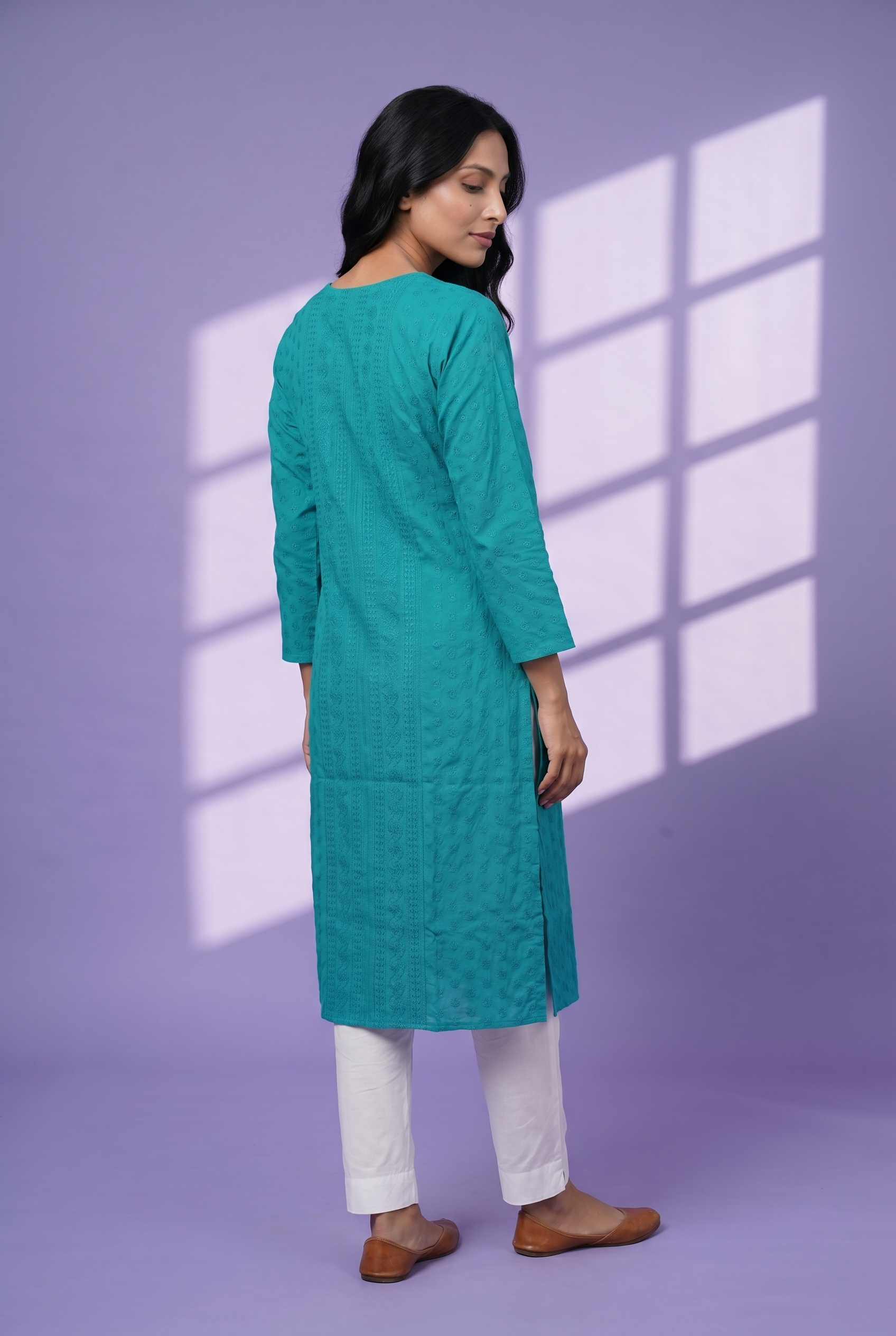 Teal Green Cotton Chikankari Kurti