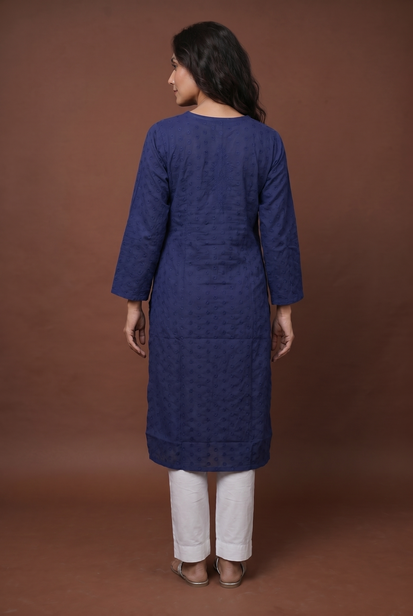 Midnight Blue Cotton Chikankari Kurti
