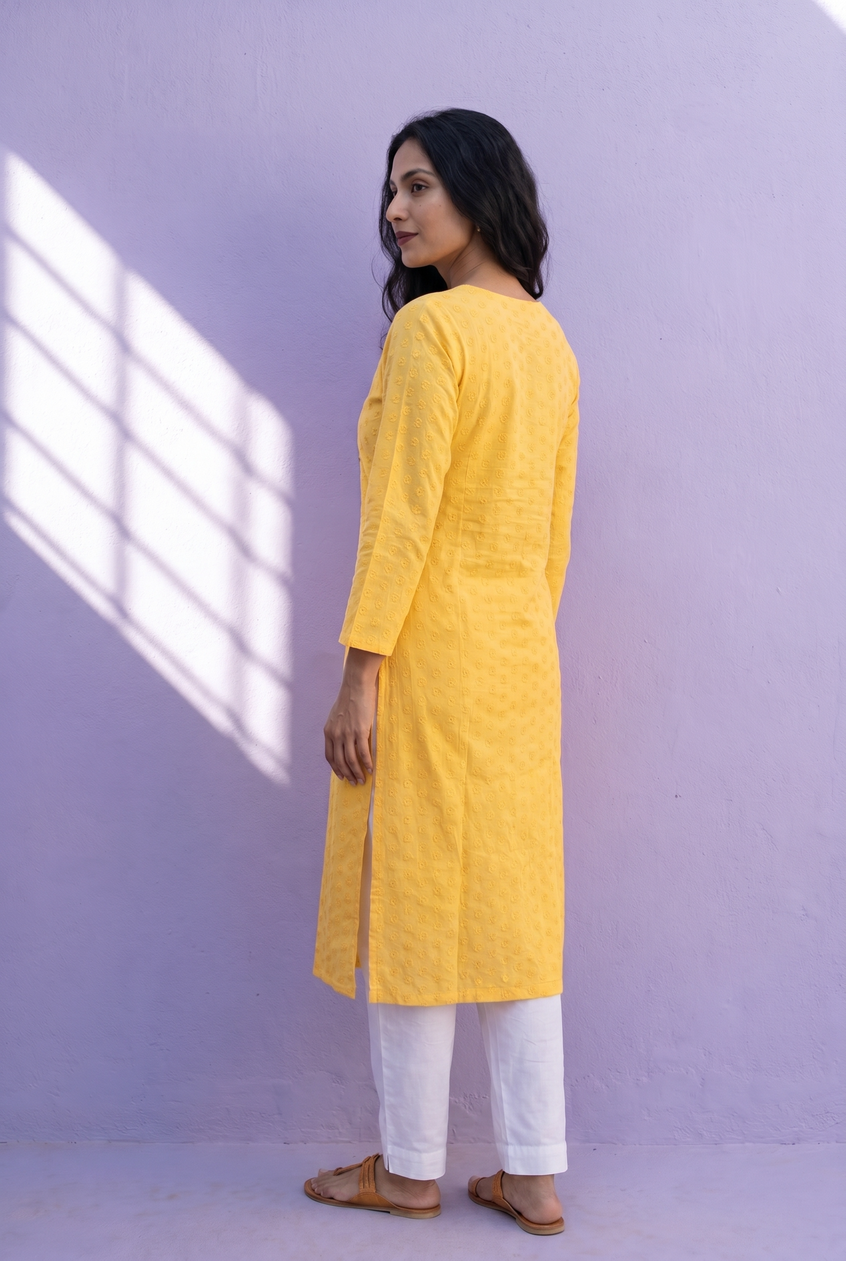 Sunny Yelow Cotton Chikankari Kurti