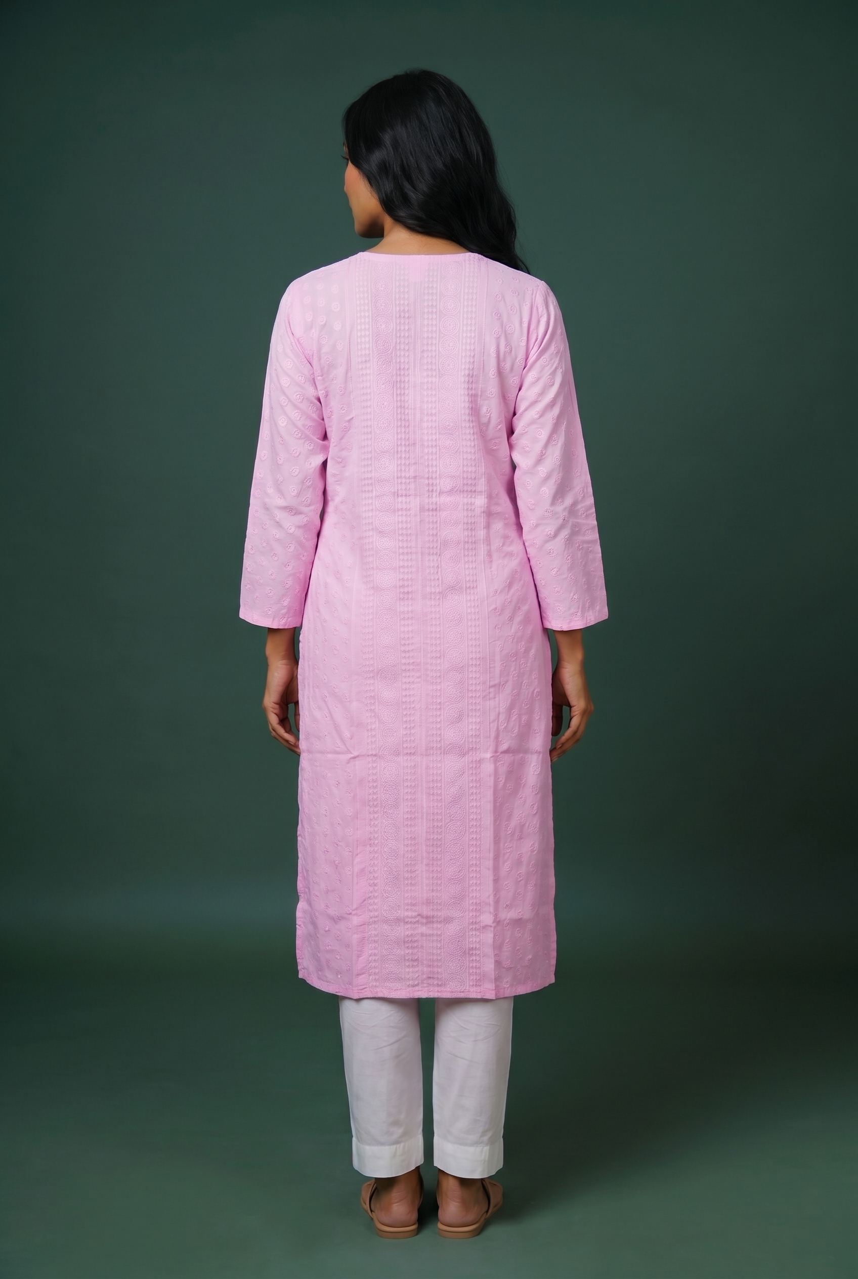 Pink Cotton Chikankari Kurti