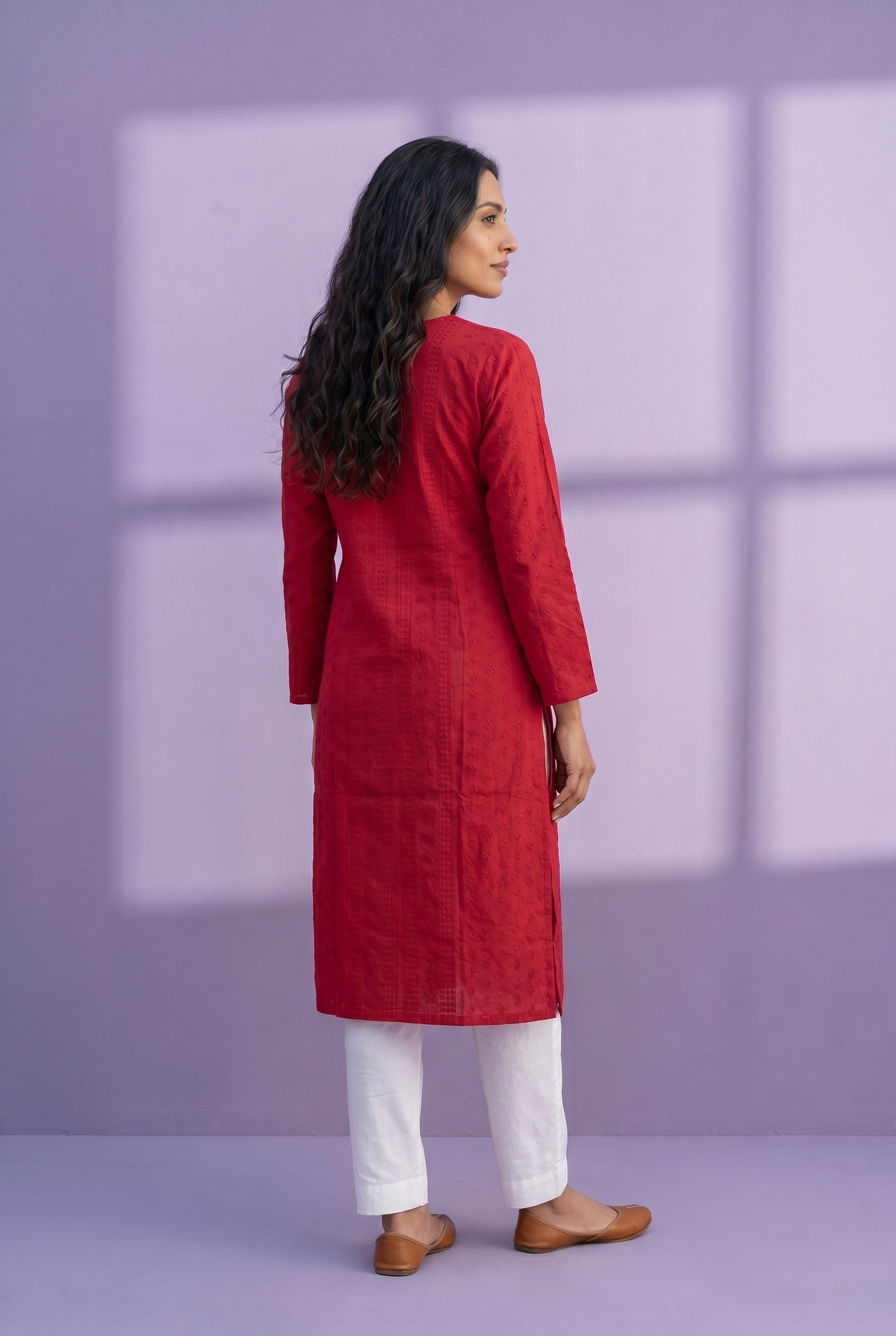 Burgundy Red Cotton Chikankari Kurti