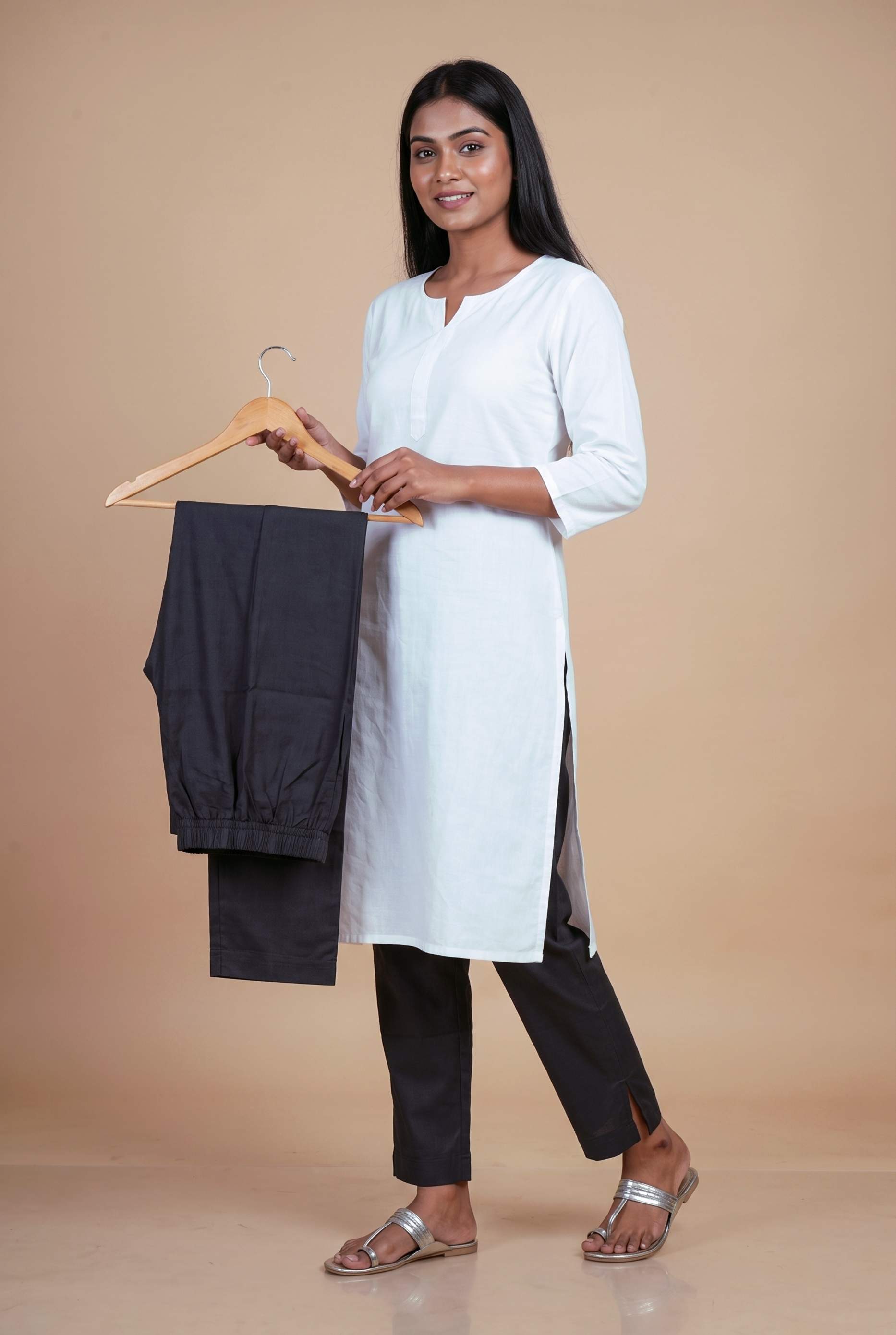 Black Cotton Stretch Pants with Elastic waistband