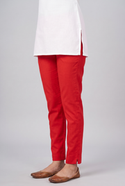 Red Cotton Stretch Pants with Elastic waistband