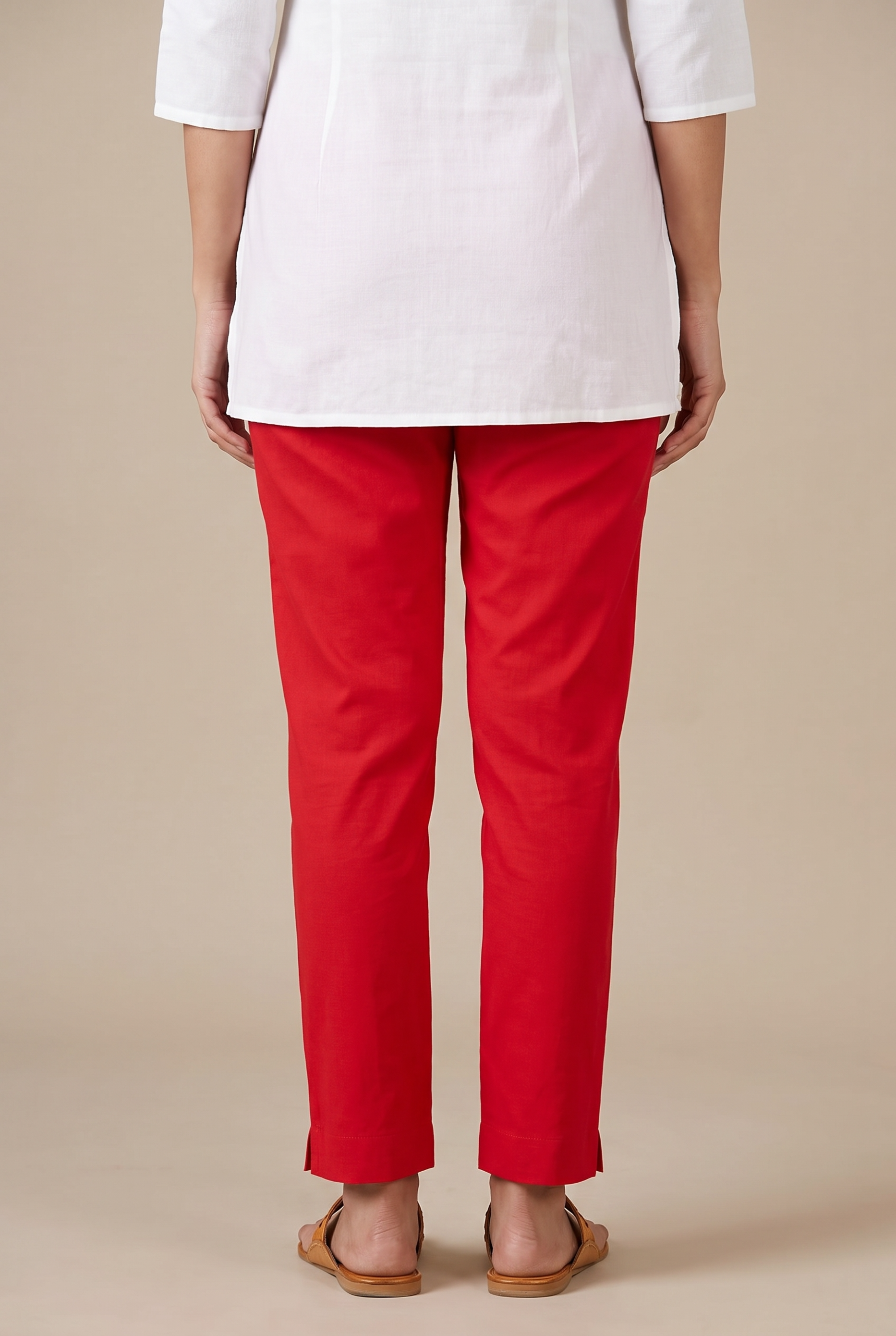 Red Cotton Stretch Pants with Elastic waistband
