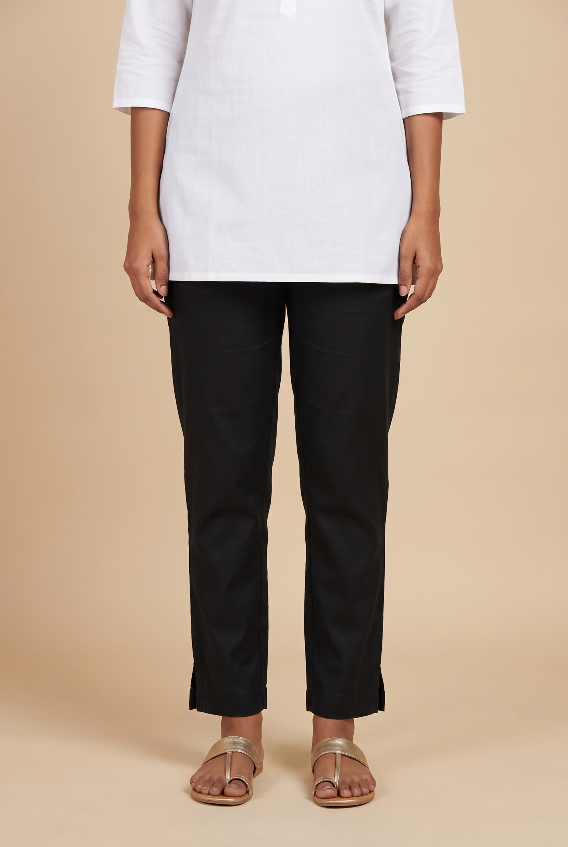 Black Cotton Stretch Pants with Elastic waistband