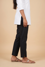 Black Cotton Stretch Pants with Elastic waistband