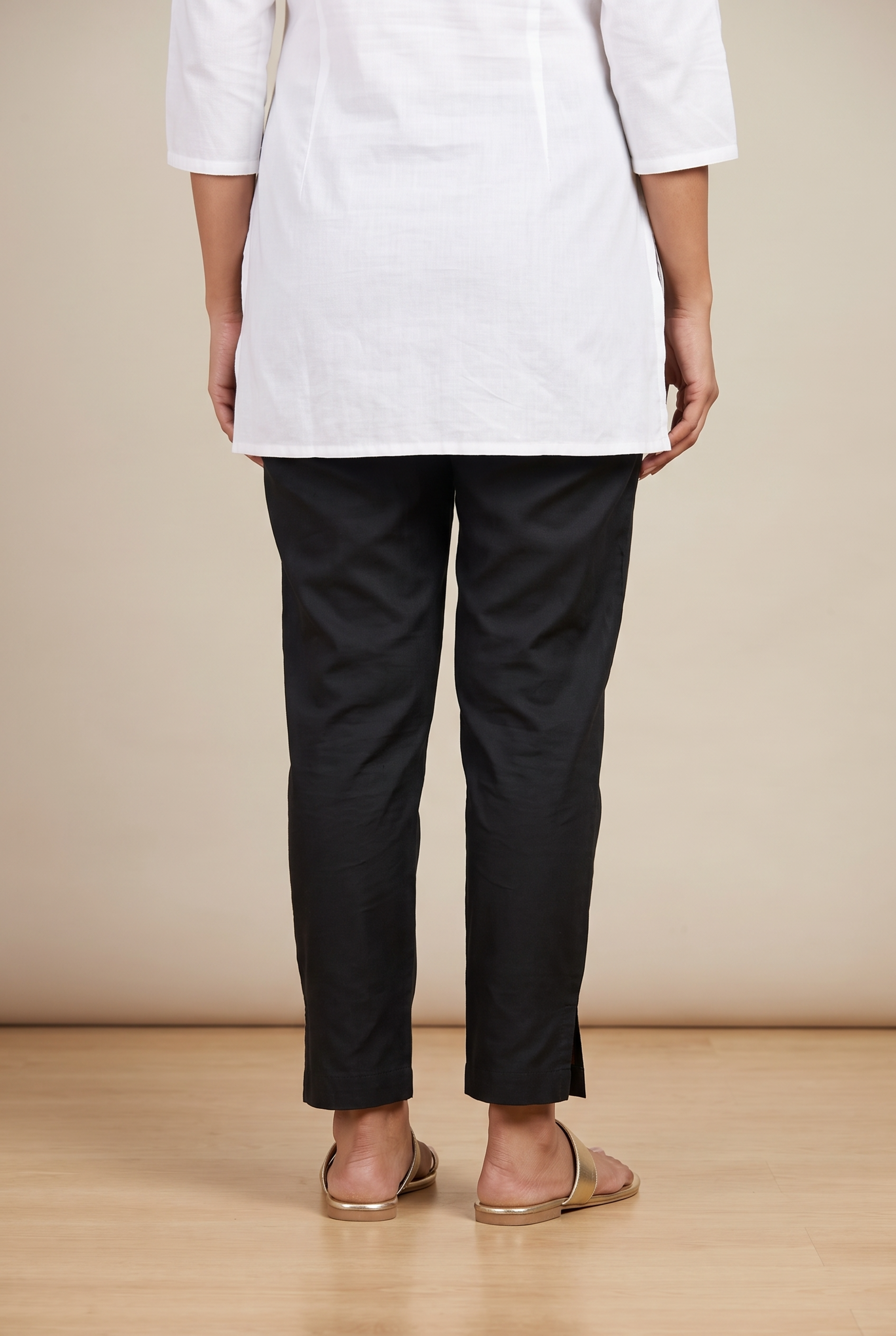 Black Cotton Stretch Pants with Elastic waistband