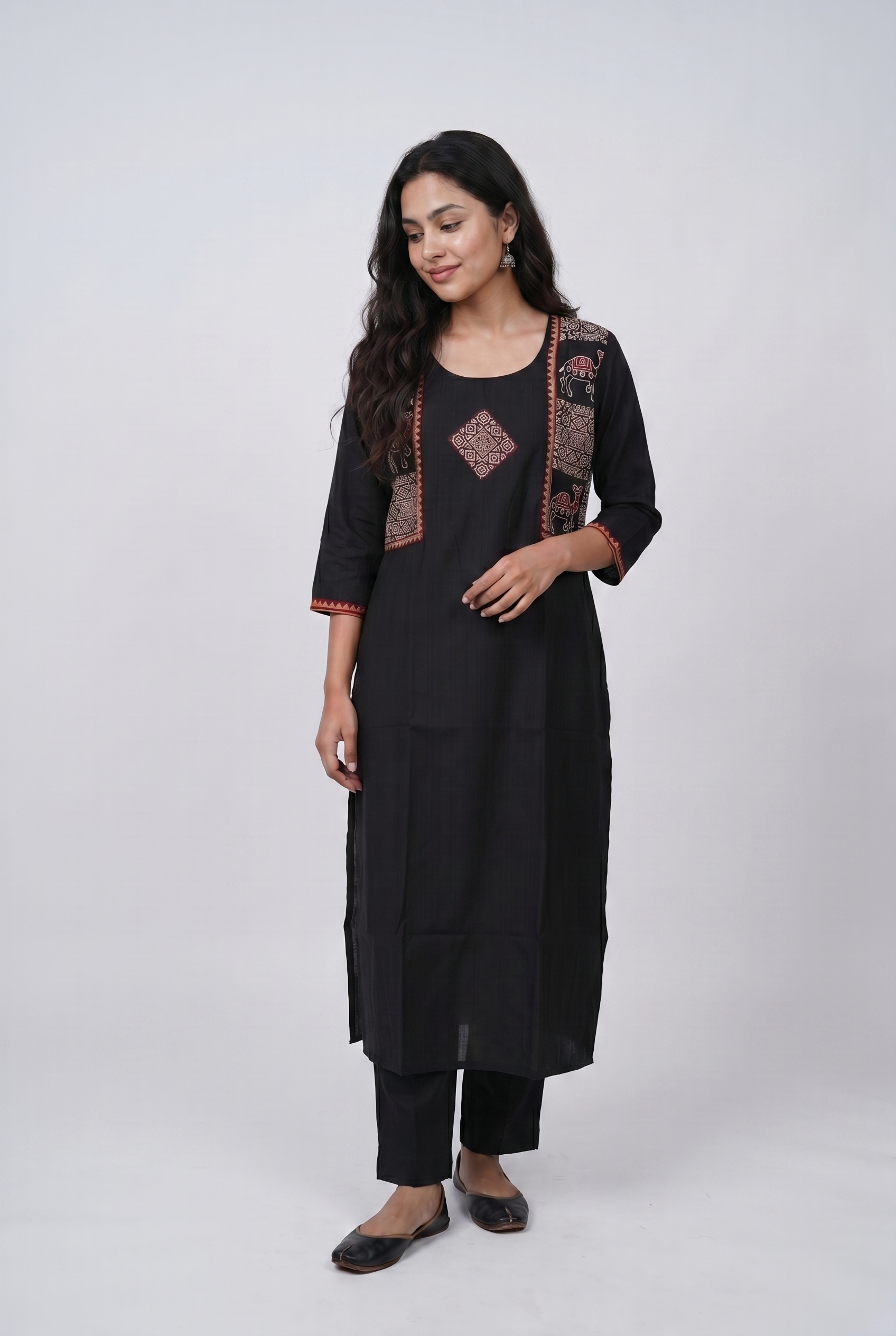 Black Kutchi Ajrak Print Kurti