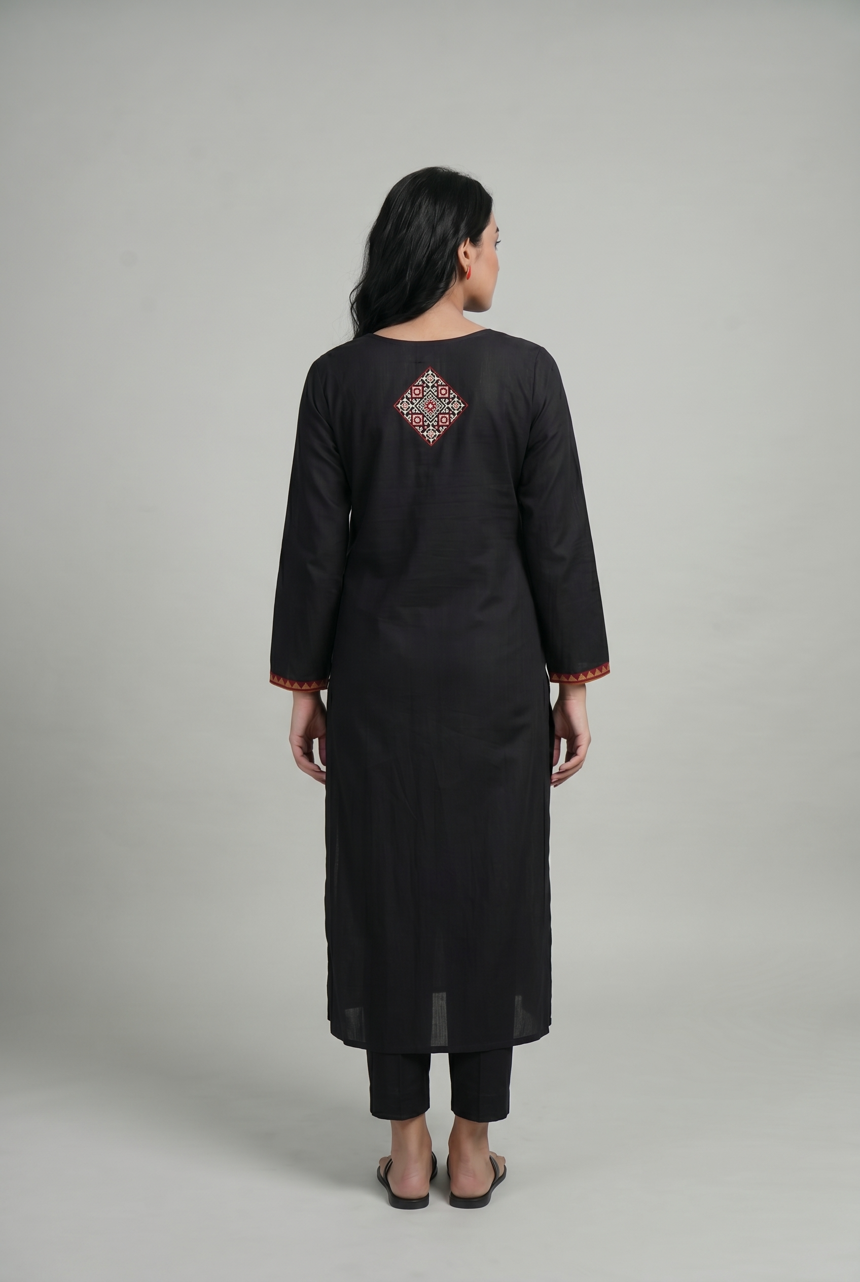 Black Kutchi Ajrak Print Kurti