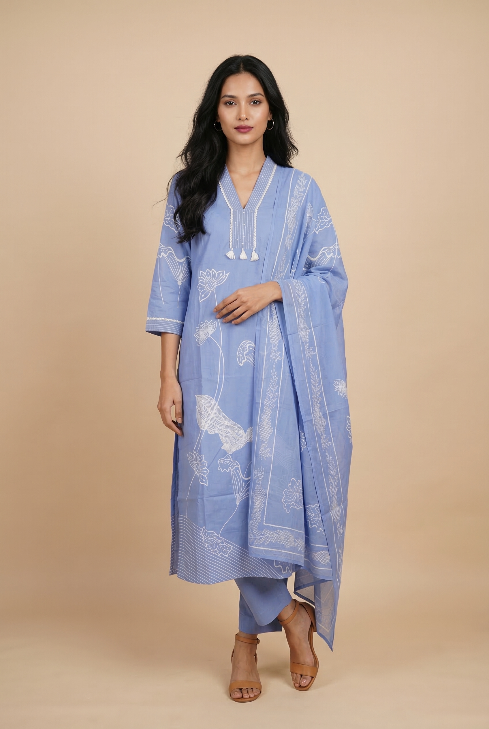 Sky Blue Salwar Kameez with Floral Print