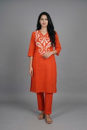 Sunset Orange Pant Set with Cream contrast print